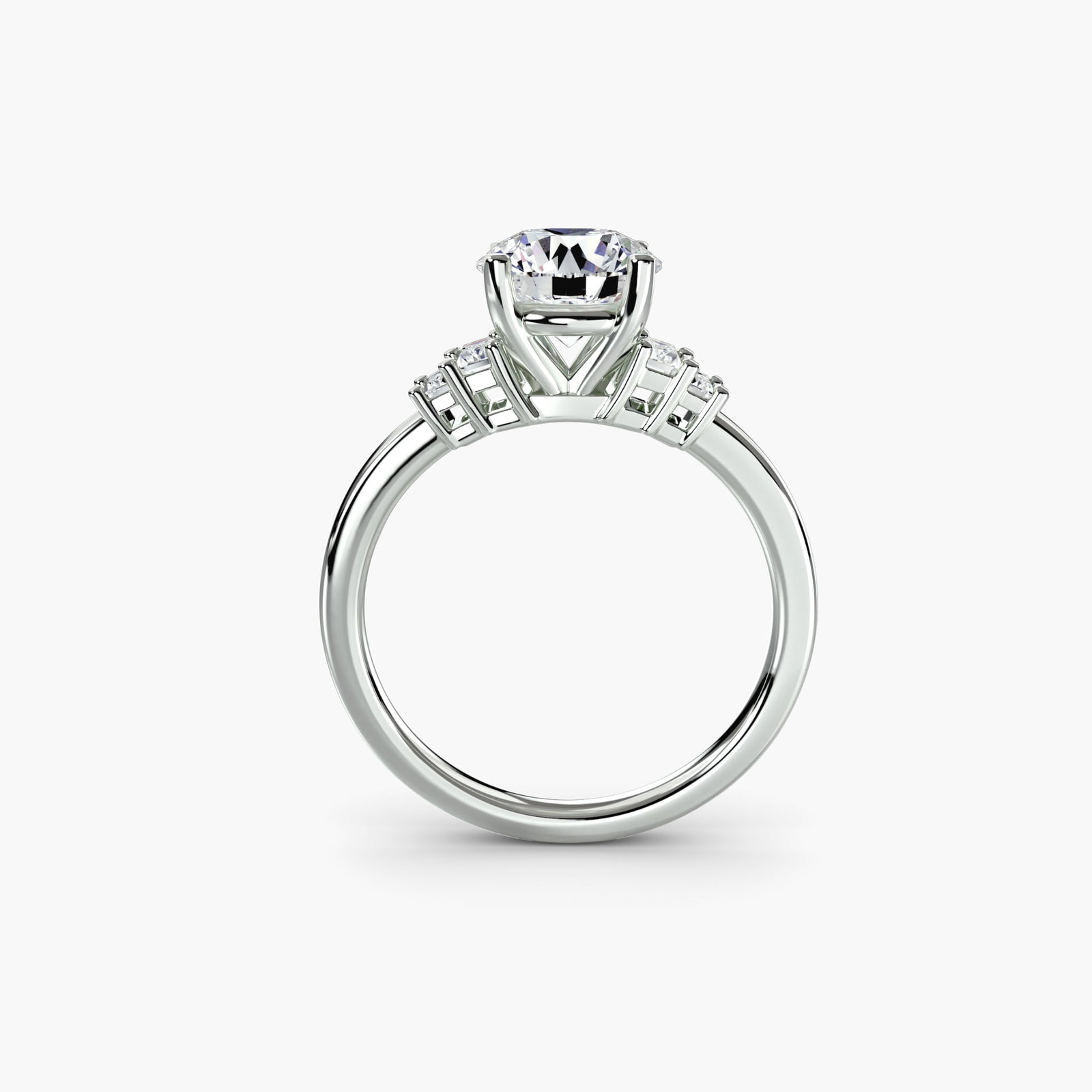 Solitaire Round 14Kt White Gold Ring Setting: Solitaire Round 14Kt White Gold Ring Setting Elegant simplicity is at the heart of this 14Kt white gold solitaire round ring setting, showcasing its understated charm with a slender band and four