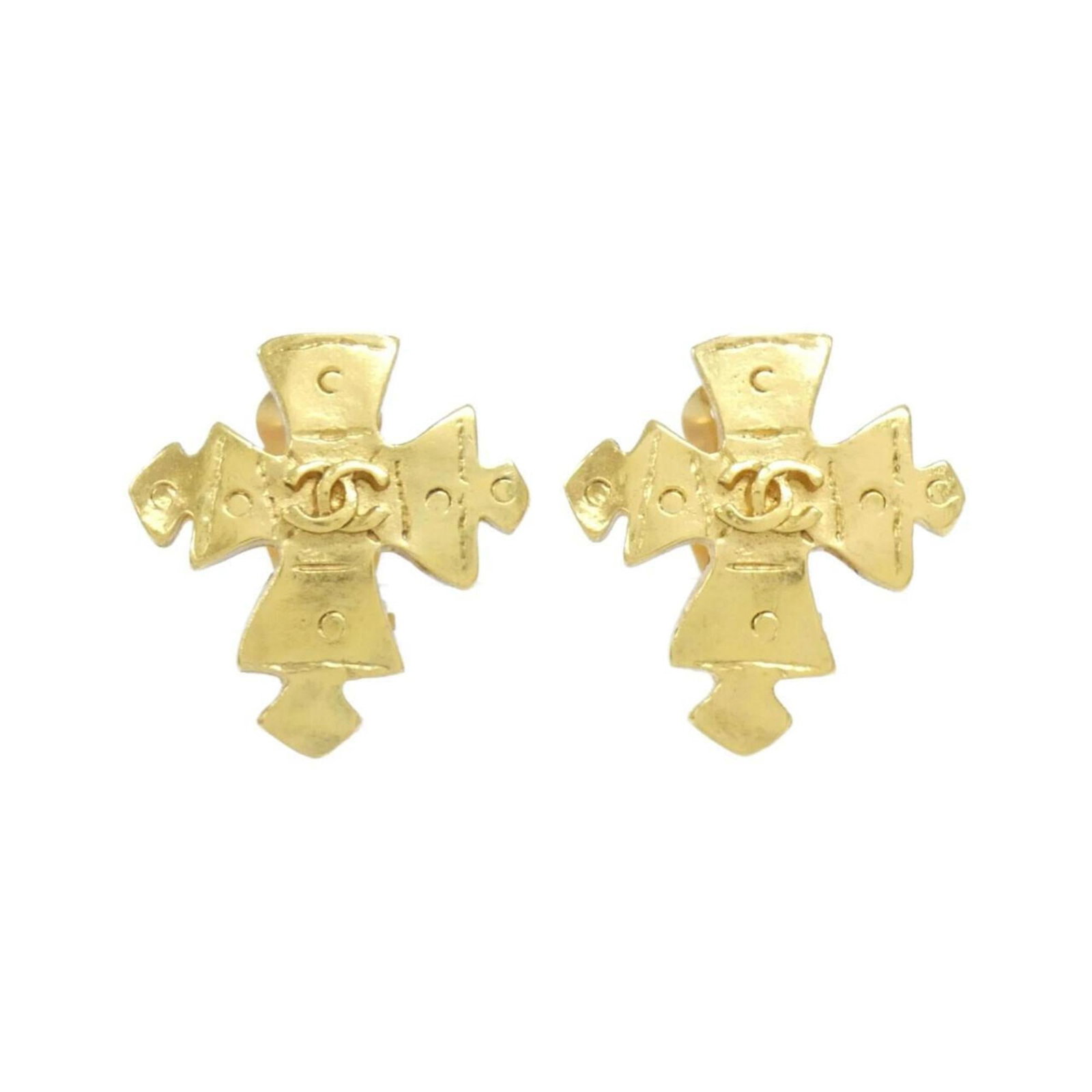 Earrings by Chanel: Earrings by Chanel Elegant gold clip earrings from the iconic Chanel brand, featuring a timeless design that adds a touch of sophistication to any outfit. With a few subtle signs of wear, these