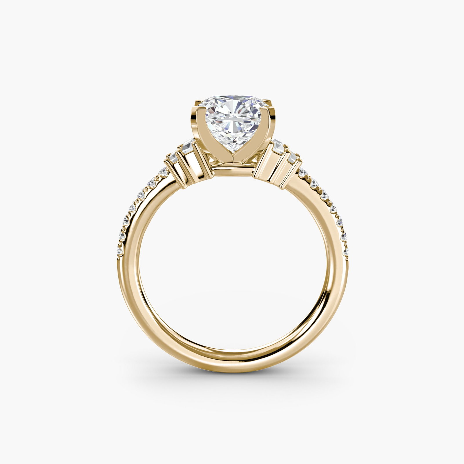 Pave Cushion 14Kt Yellow Gold Ring Setting: Pave Cushion 14Kt Yellow Gold Ring Setting Elevate your style with this stunning 14Kt yellow gold pave cushion ring setting, featuring 18 side stones totaling 0.26 carats of lab-grown EF/VS color and