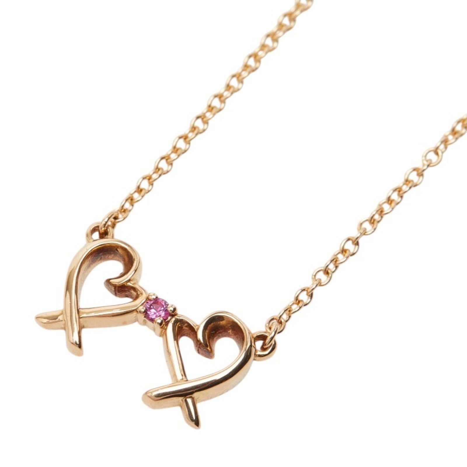 Tiffany & Co pink gold double loving heart sapphire paloma picasso necklace pendant for women. (1 of 7)