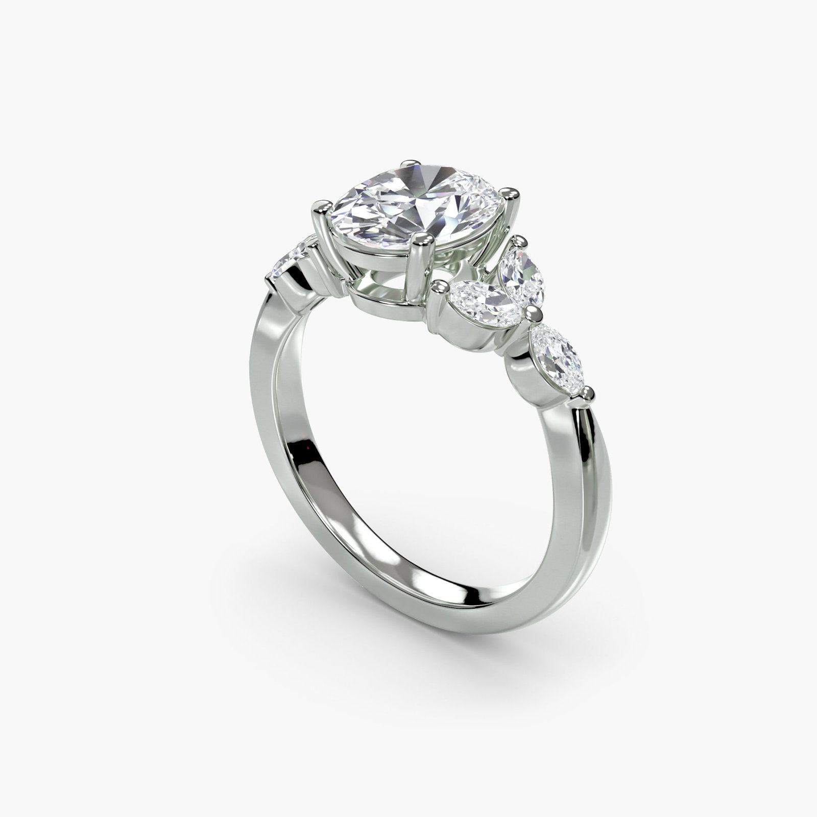 Side Stone Oval 950 Platinum Ring Setting - 5