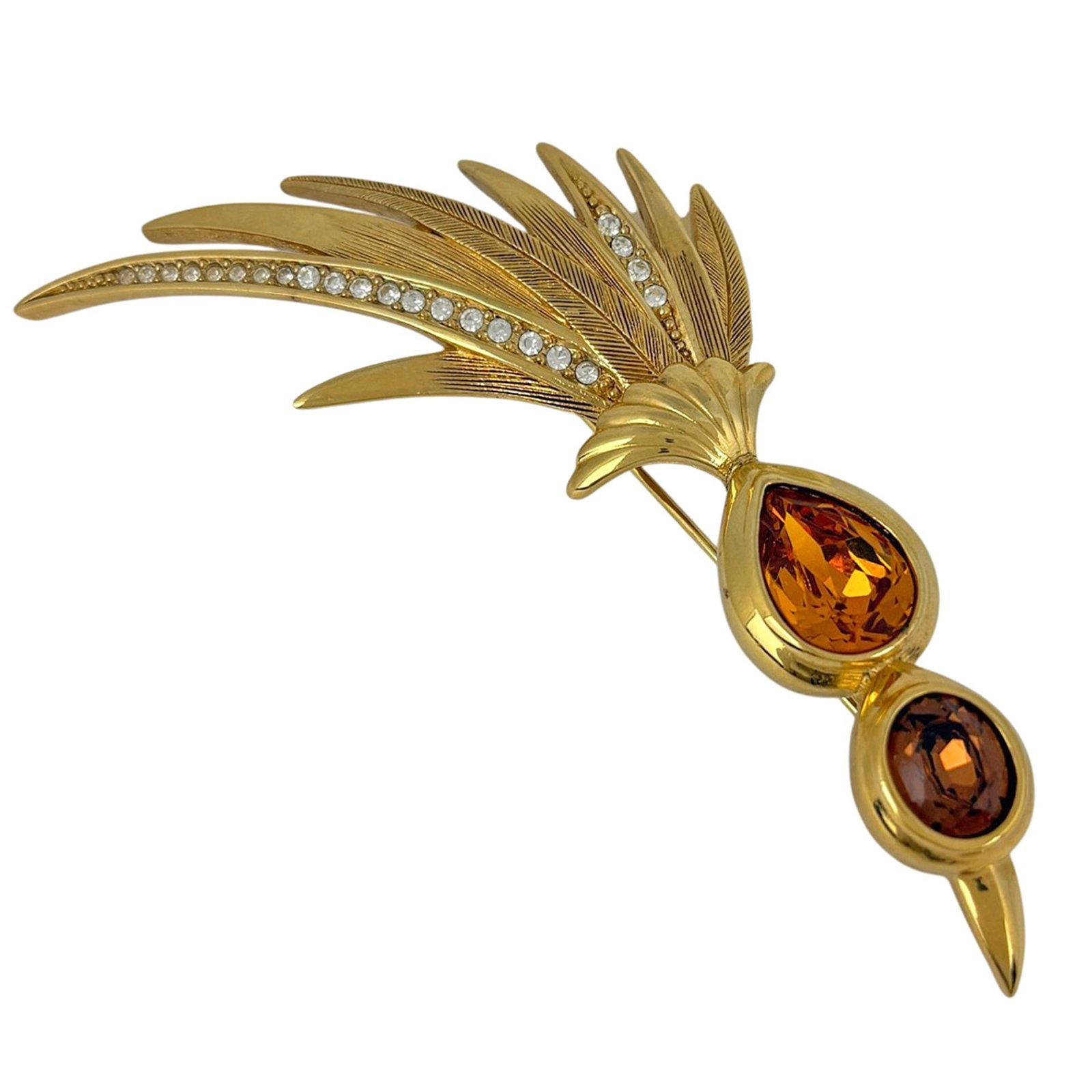 Christian Dior is a rhinestone brooch: Christian Dior is a rhinestone brooch A stunning gold rhinestone brooch from Christian Dior, featuring intricate details and a classic design that adds a touch of elegance to any outfit. Measuring