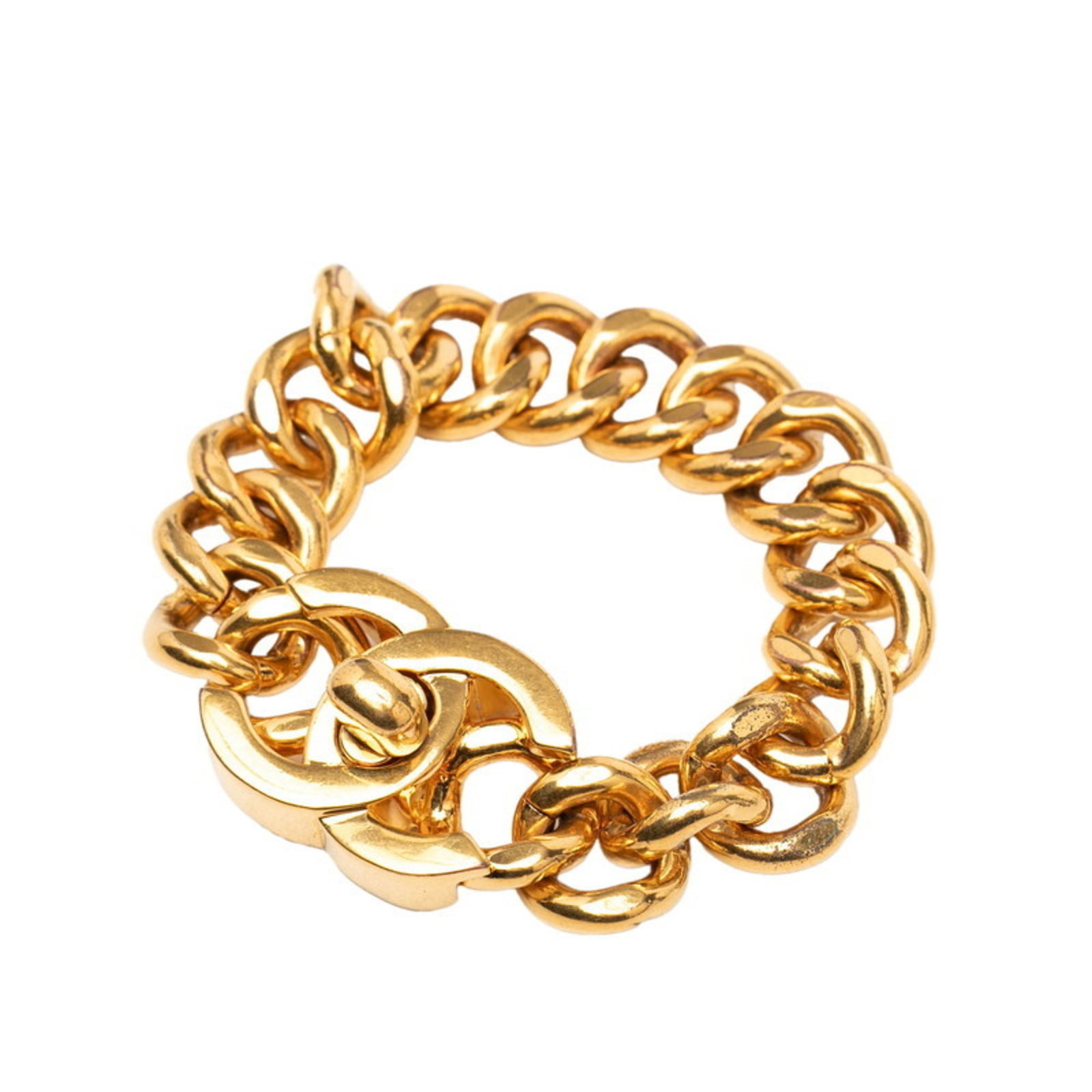 Chanel is a charm bracelet: Chanel is a charm bracelet A luxurious touch for your wrist, this 15.5cm gold Chanel charm bracelet boasts a classic design that exudes elegance and sophistication. With its subtle signs of wear,