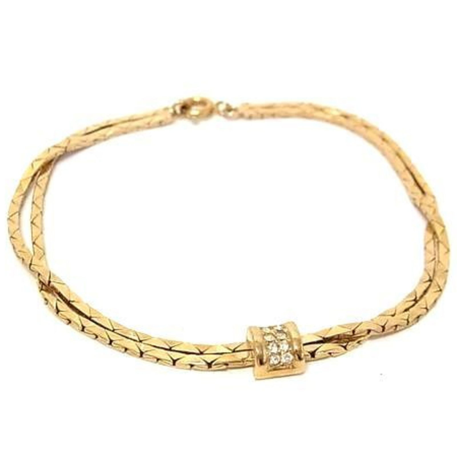 Christian Dior Charm Metal Bracelet: Christian Dior Charm Metal Bracelet A delicate touch of luxury is yours with this Christian Dior Charm Metal Bracelet, featuring a gold metal design adorned with sparkling rhinestones. Its 18.8cm