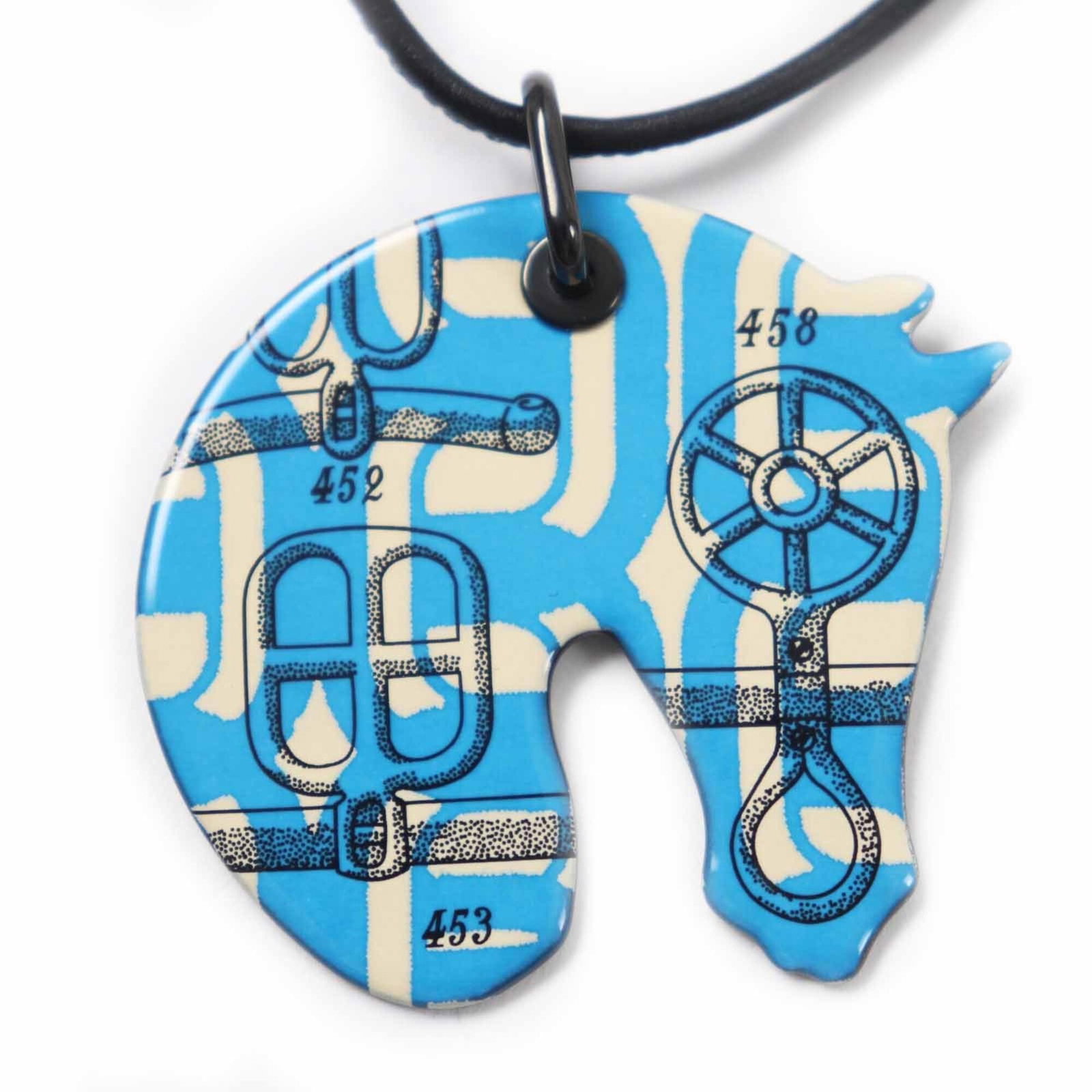 HERMES Tattersall PM Buckle Workshop Necklace Pendant GP Enamel Blue Beige Made in France Women's: HERMES Tattersall PM Buckle Workshop Necklace Pendant GP Enamel Blue Beige Made in France Women's A stunning women's necklace pendant from the iconic French fashion house Hermes, featuring a