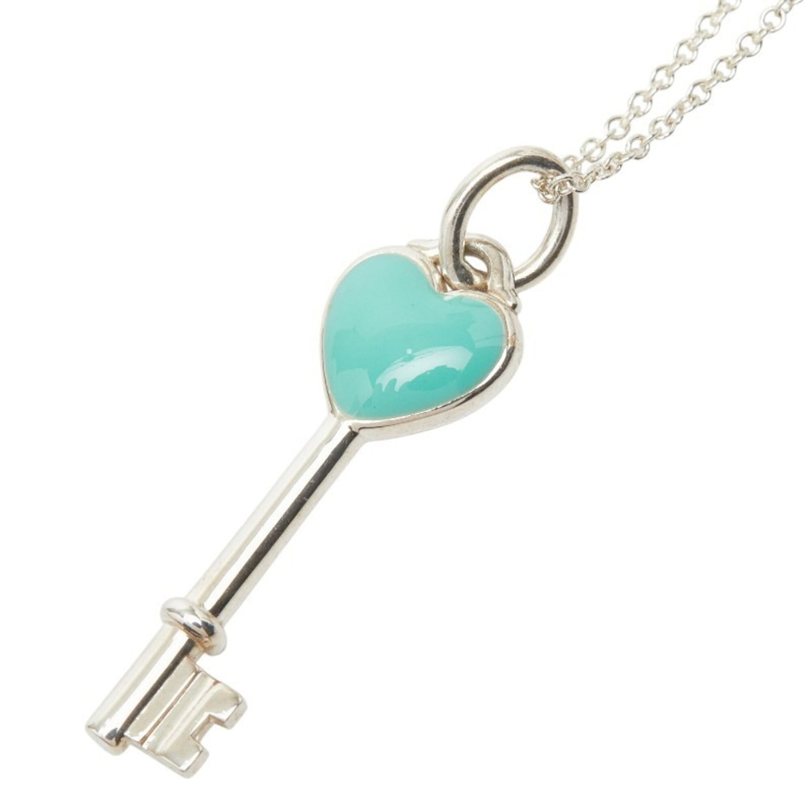 Tiffany & Co. Heart Key Charm Chain Pendant Necklace, SV925 Silver, Women's. (1 of 8)