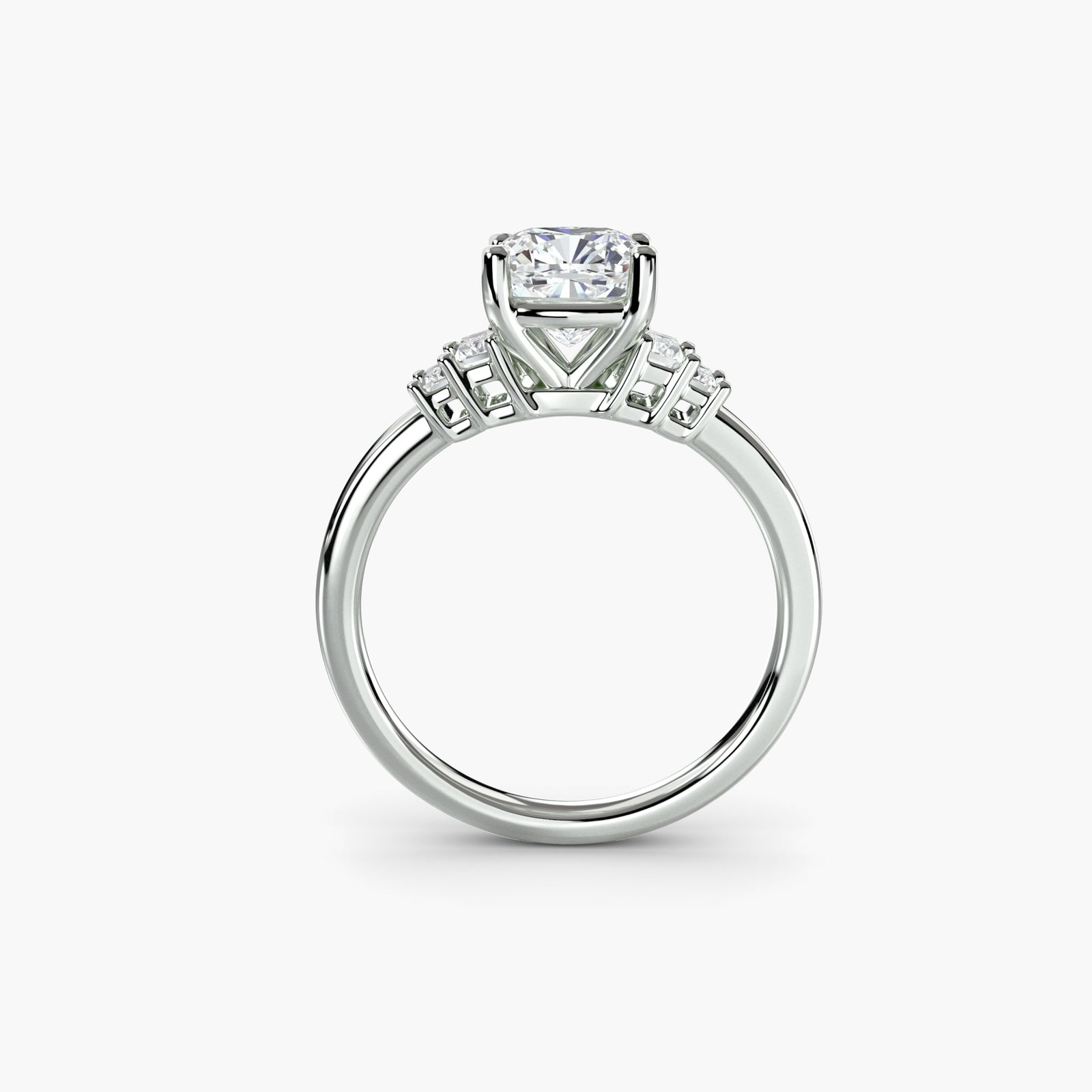 Solitaire Cushion 950 Platinum Ring Setting: Solitaire Cushion 950 Platinum Ring Setting Elevate your style with this stunning Solitaire Cushion 950 Platinum Ring Setting, featuring four lab-grown side stones totaling 0.17 carats in EF/VS color 