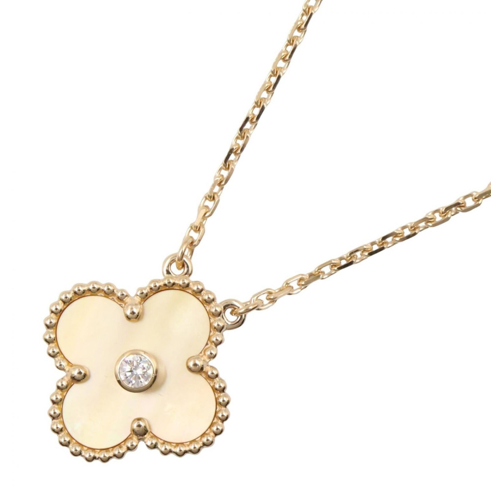 Van Cleef & Arpels Vintage Alhambra 1PD Necklace in 18K Yellow Gold with Diamonds and: Van Cleef & Arpels Vintage Alhambra 1PD Necklace in 18K Yellow Gold with Diamonds and Experience the timeless elegance of Van Cleef & Arpels' iconic Alhambra necklace in 18K yellow gold, adorned with