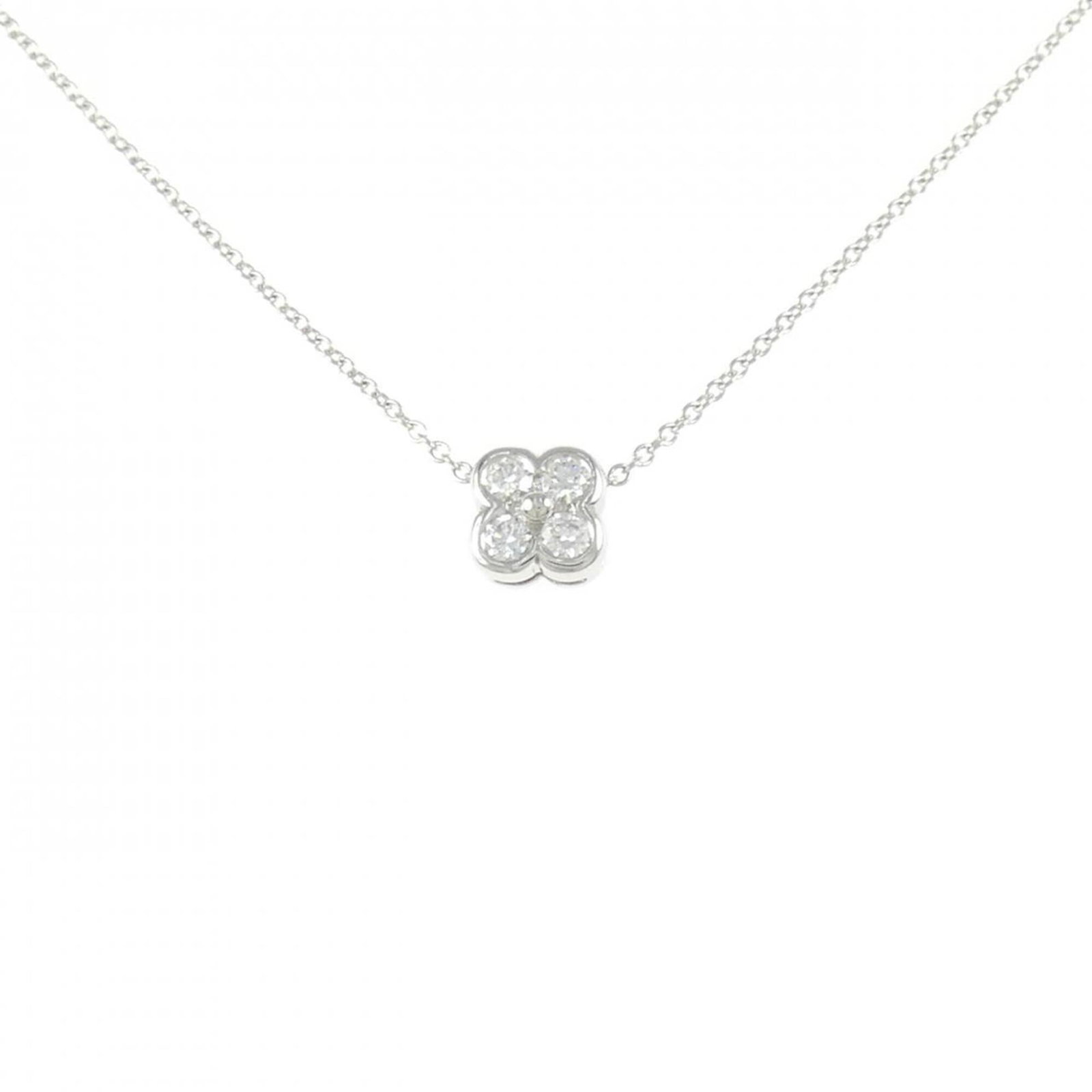 Tiffany 4 Bezel Necklace: Tiffany 4 Bezel Necklace A stunning Tiffany 4 Bezel Necklace in platinum, featuring a 6.7mm x 6.6mm diamond pendant suspended from a 39-41cm chain. The necklace boasts a classic design with a