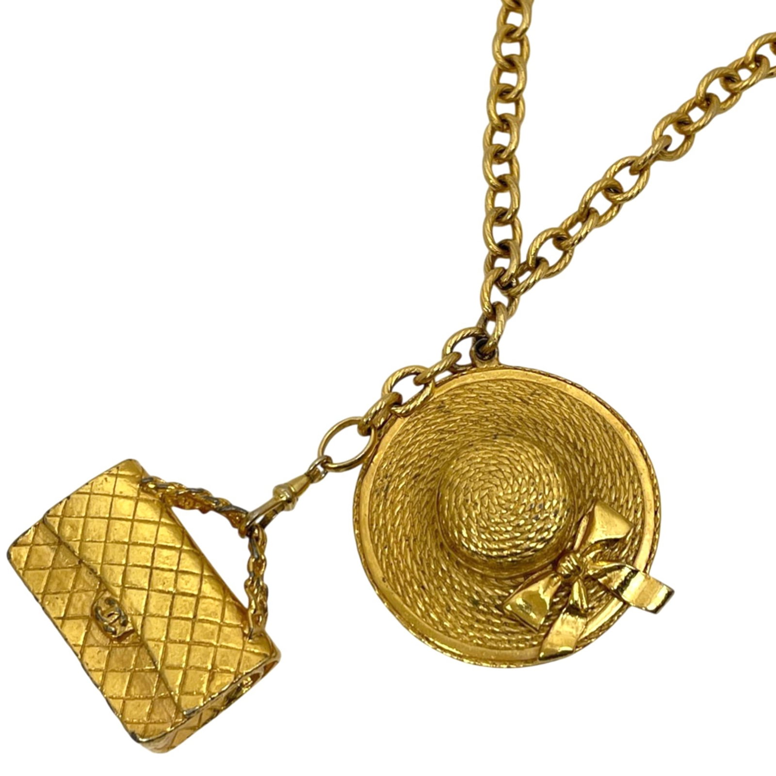 CHANEL Coco Mark Matelasse Straw Necklace, GP Gold, Women's (1 of 8)