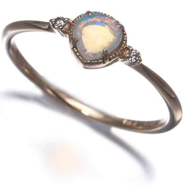 Agete Ring White Opal Diamond 0.01Ct Pinky Us3.5 10K 416 Yellow Gold (1 of 5)