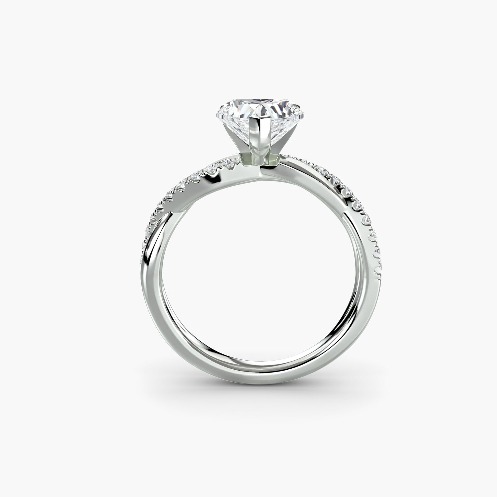 Pave Heart 18Kt White Gold Ring Setting: Pave Heart 18Kt White Gold Ring Setting Elegant and understated, this 18Kt white gold pave heart ring setting is adorned with 20 lab-grown side stones totaling 0.19 carats of EF/VS clarity. The