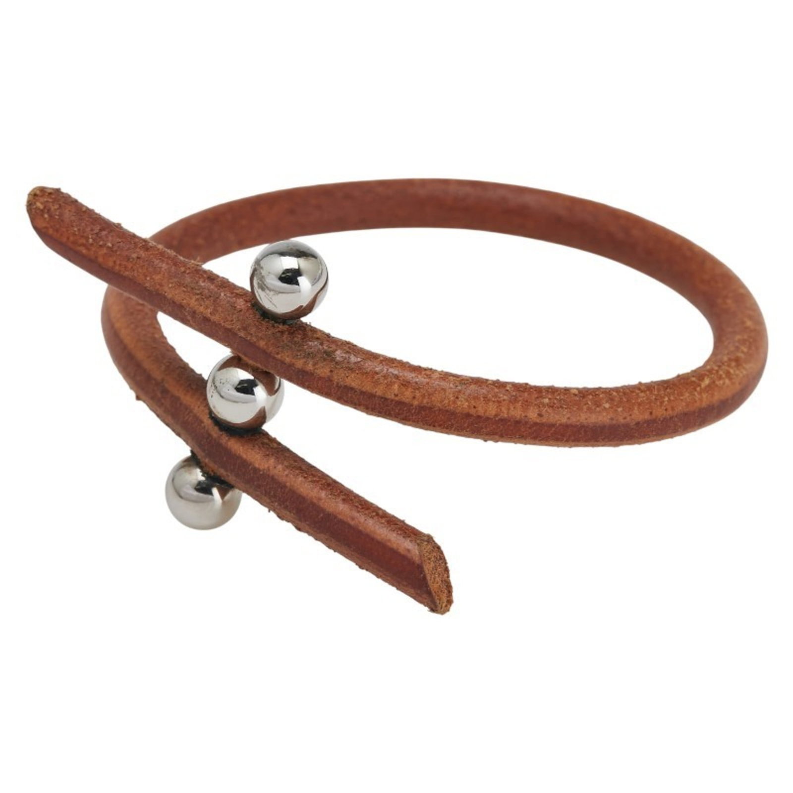 Hermes Leather Metal Charm Bracelet: Hermes Leather Metal Charm Bracelet A stylish and understated accessory for everyday wear, this Hermes leather metal charm bracelet boasts a rich brown leather strap paired with sleek silver accents.