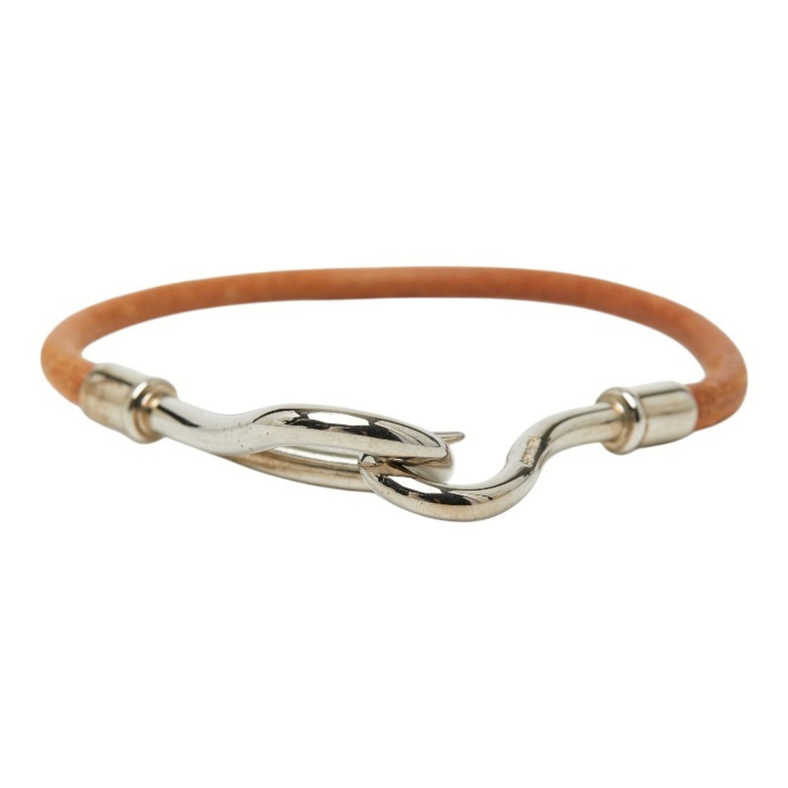Hermes Leather Metal Charm Bracelet: Hermes Leather Metal Charm Bracelet A stylish and versatile accessory for everyday wear, this Hermes leather metal charm bracelet boasts a rich brown leather strap paired with elegant silver accents, 
