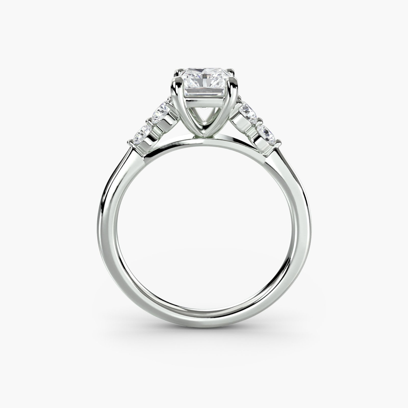 Solitaire Radiant 14Kt White Gold Ring Setting: Solitaire Radiant 14Kt White Gold Ring Setting Elevate your style with this stunning Solitaire Radiant 14Kt White Gold Ring Setting, showcasing four lab-grown side stones totaling 0.23 carats in