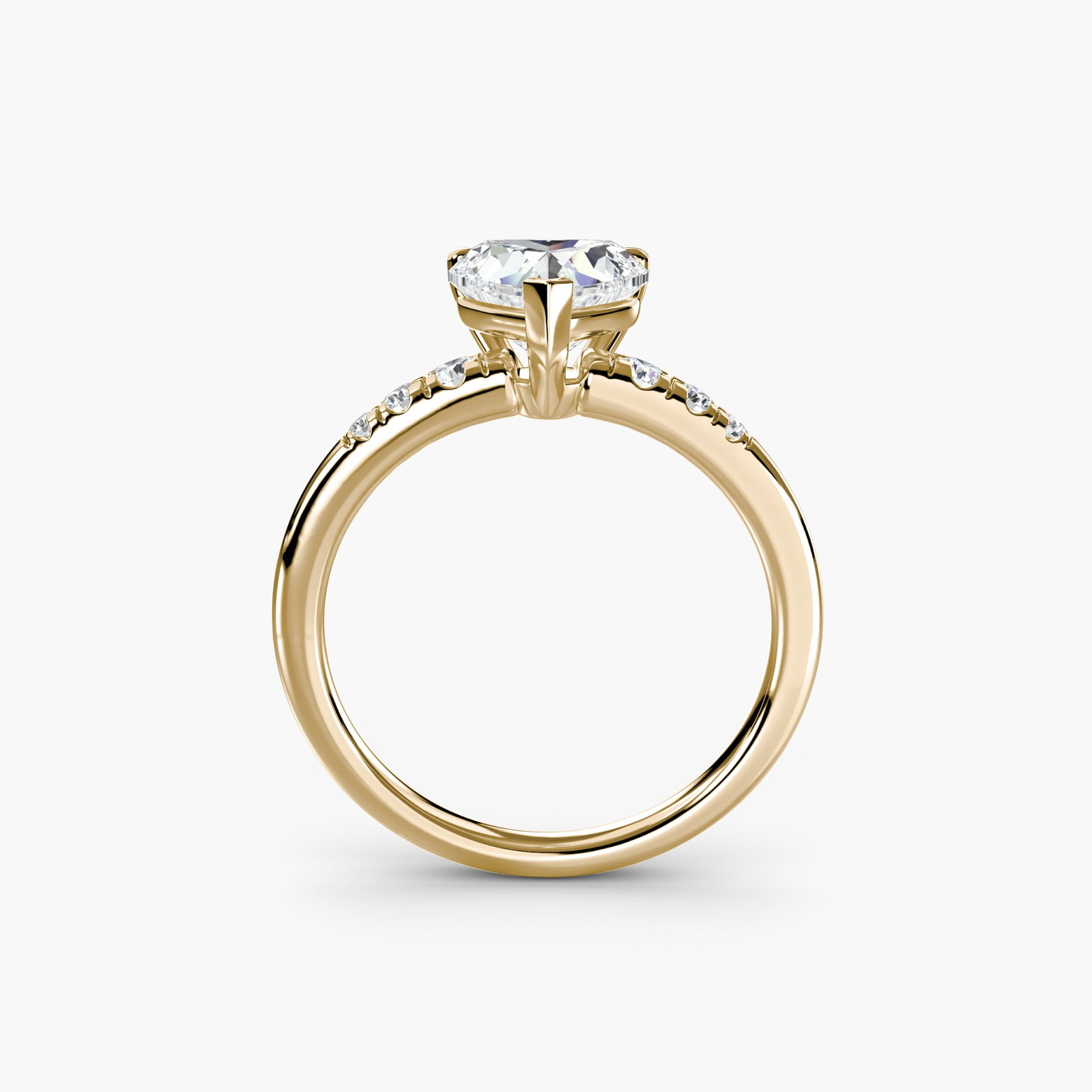 Solitaire Heart 14Kt Yellow Gold Ring Setting: Solitaire Heart 14Kt Yellow Gold Ring Setting Elevate your style with this stunning 14Kt Yellow Gold Heart Ring Setting, featuring six lab-grown side stones totaling 0.135 carats in EF/VS clarity and