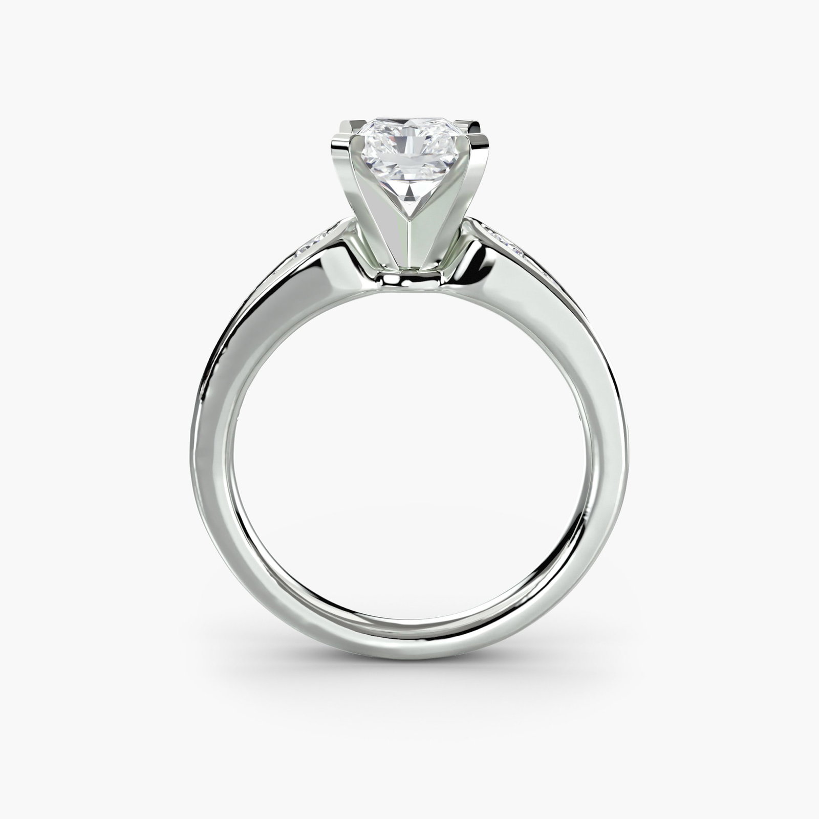Pave Radiant 14Kt White Gold Ring Setting: Pave Radiant 14Kt White Gold Ring Setting Elevate your style with this stunning 14Kt white gold pave radiant ring setting, featuring 12 side stones totaling 0.341 carats of EF/VS lab-grown