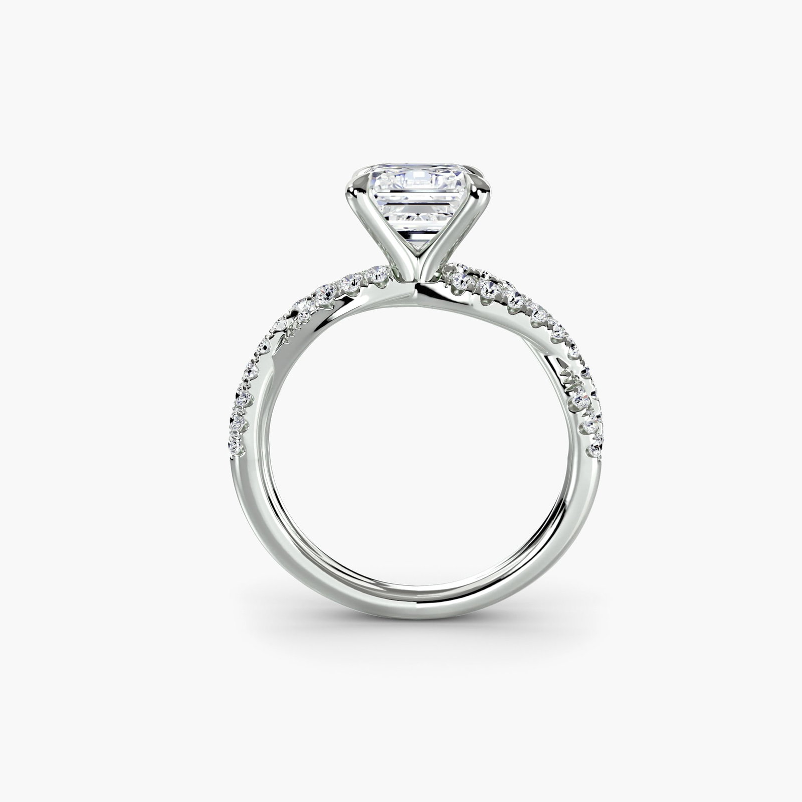 Pave Asscher 950 Platinum Ring Setting: Pave Asscher 950 Platinum Ring Setting Experience the elegance of 950 platinum with this stunning Pave Asscher ring setting, featuring 34 lab-grown side stones totaling 0.381 carats in EF/VS clarity