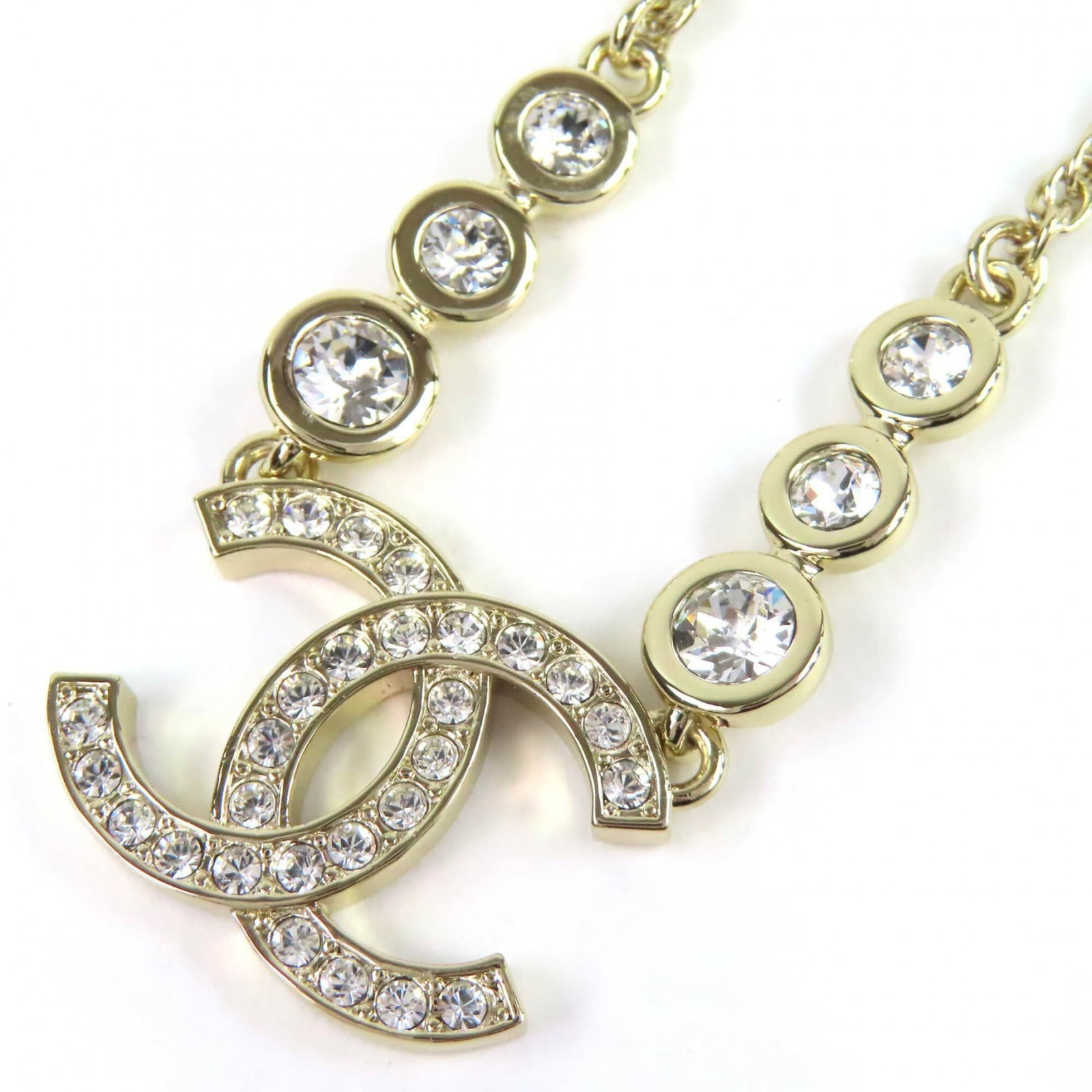 CHANEL (2025 model) B25S Coco Mark Rhinestone Chain Necklace, Gold, with Box, Women's. (1 of 8)