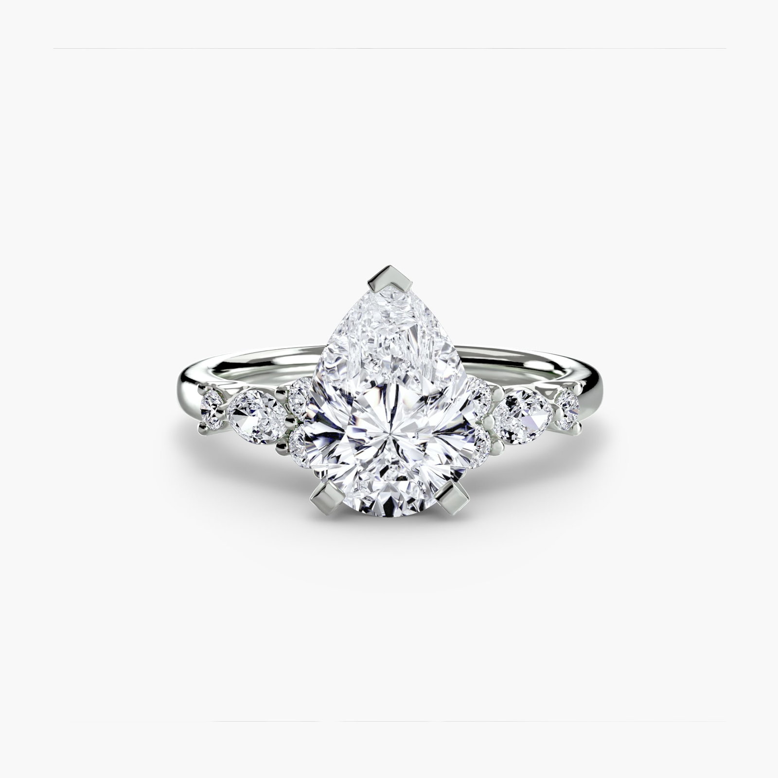 Side Stone Pear 950 Platinum Ring Setting - 2