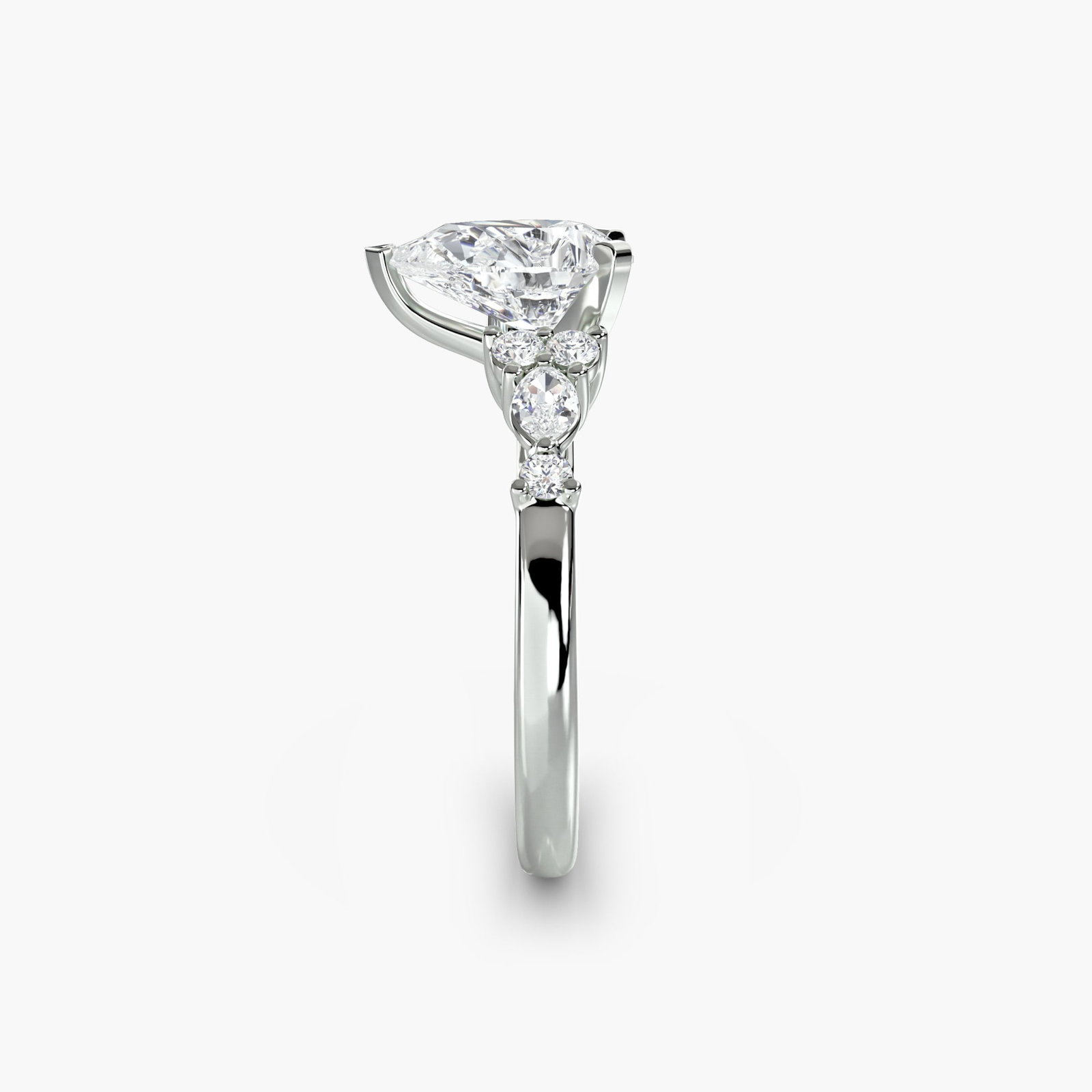 Side Stone Pear 950 Platinum Ring Setting - 3