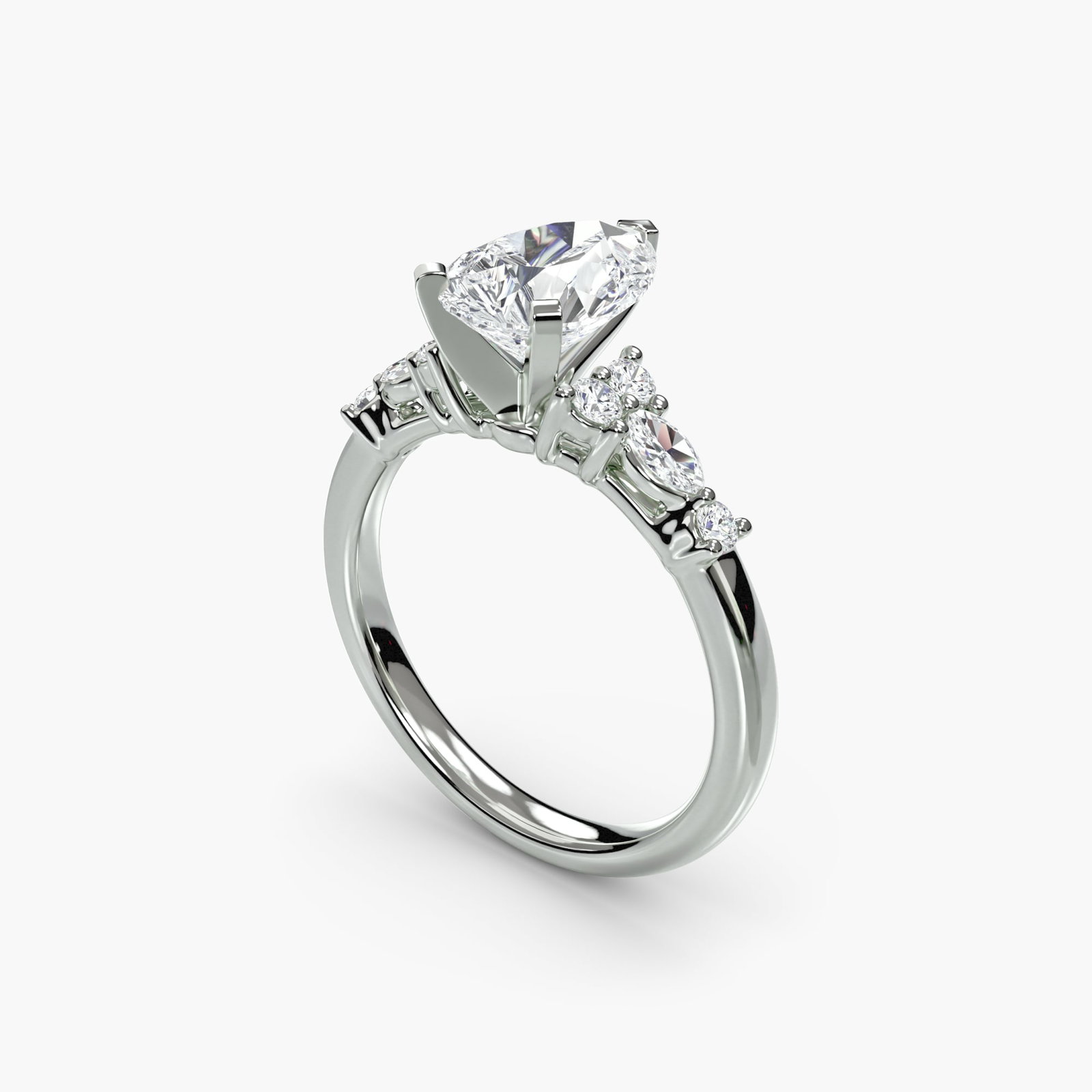 Side Stone Pear 950 Platinum Ring Setting - 5