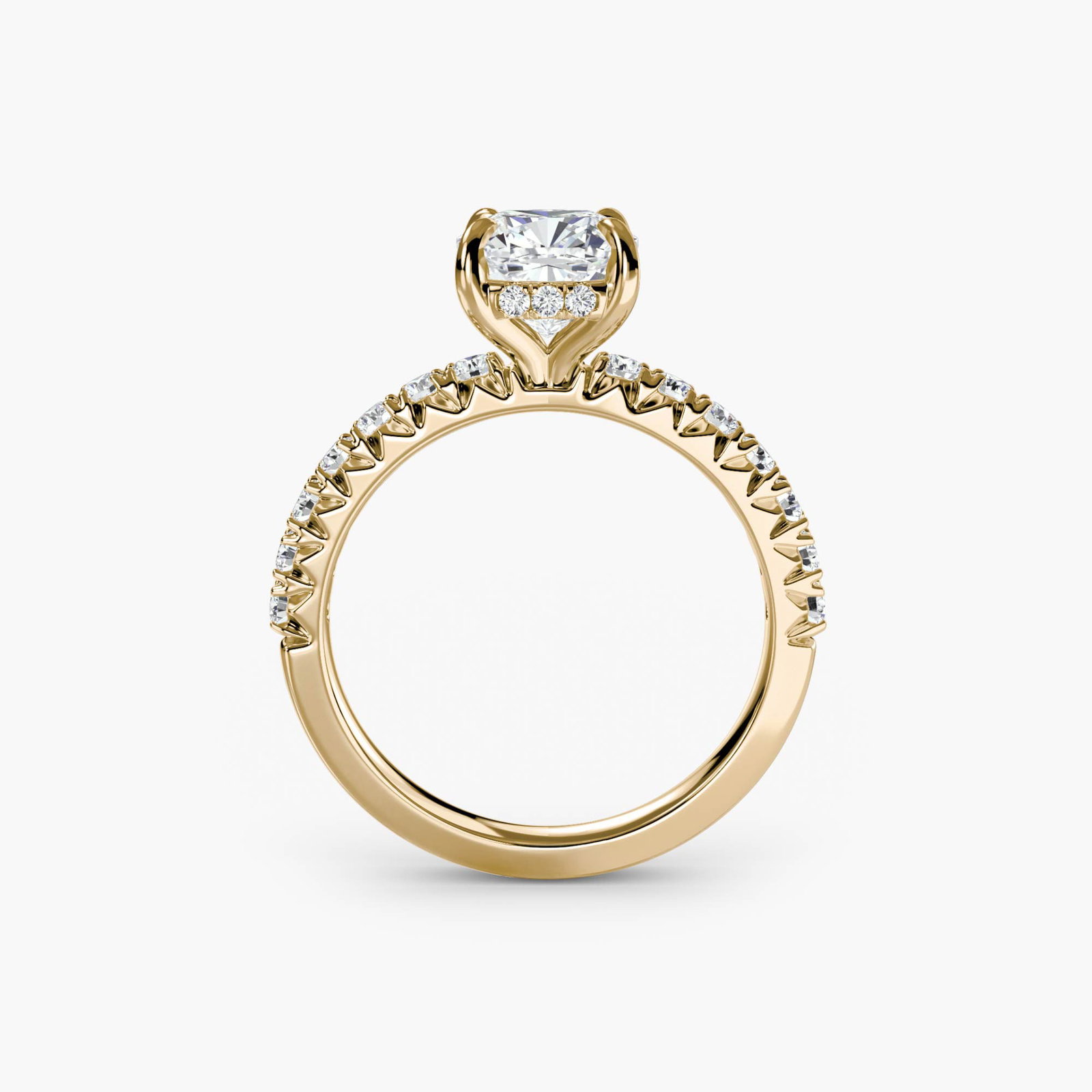 Hidden Halo Cushion 14Kt Yellow Gold Ring Setting: Hidden Halo Cushion 14Kt Yellow Gold Ring Setting Elevate your style with this stunning 14Kt yellow gold ring setting, showcasing a hidden halo design that adds depth and sophistication to any