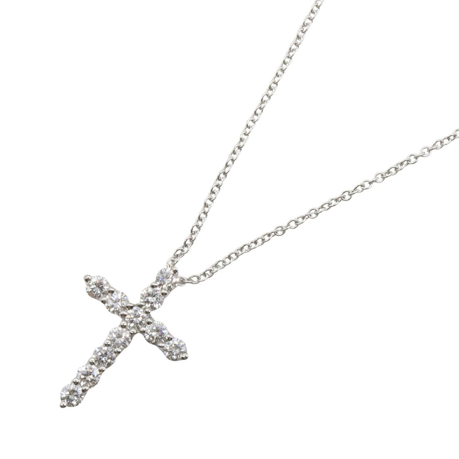 Tiffany & Co. Cross Diamond Small Necklace, Platinum 950, Silver Tone, Women's Jewelry, Item Number (1 of 6)