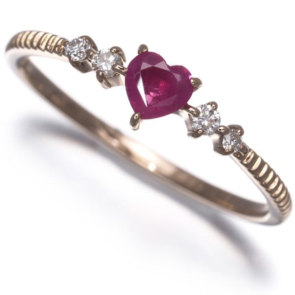 Ete Ring Ruby Diamond 0.04Ct Heart-Shaped Us4-4.25 18K 750 Rose Gold (1 of 5)