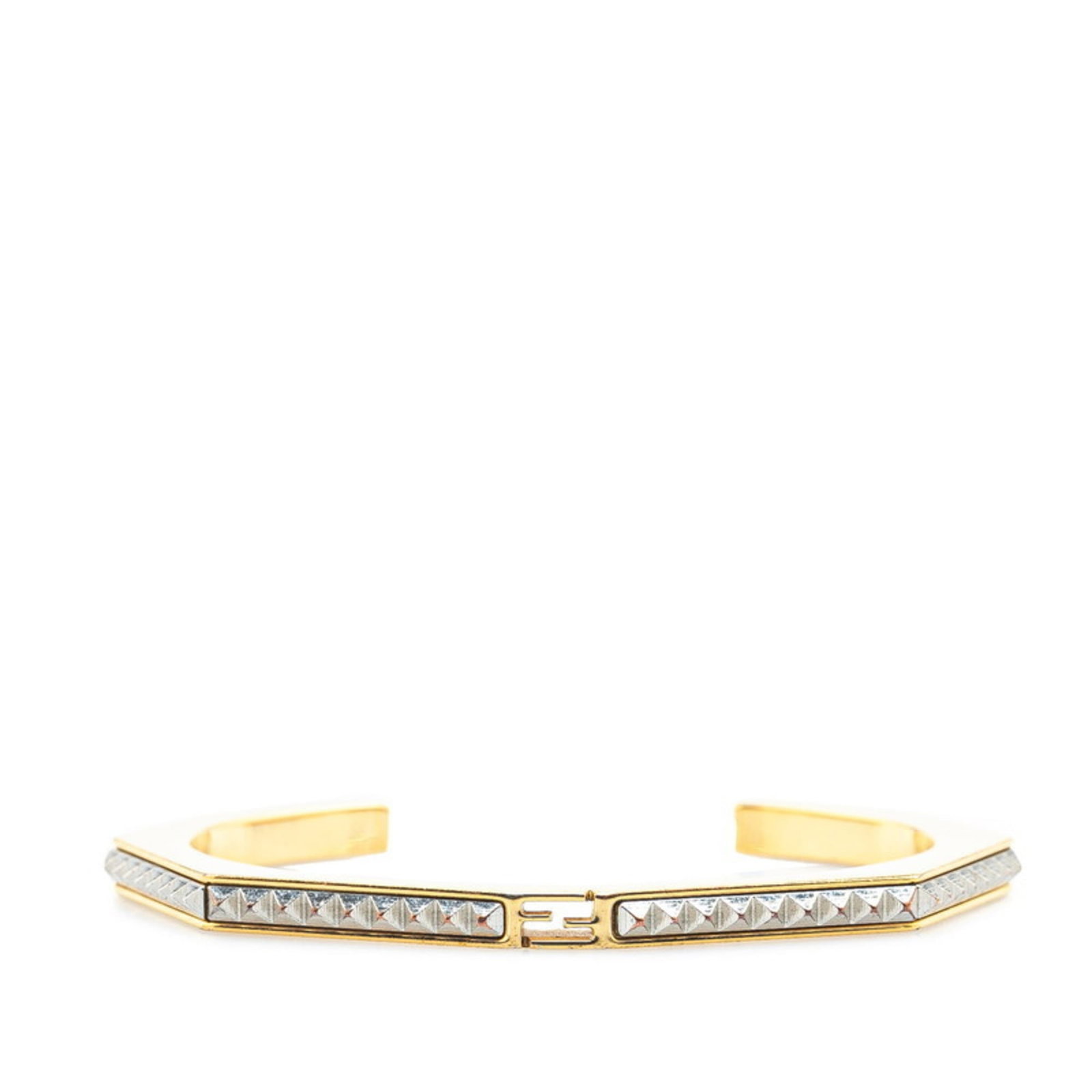 Fendi metal bangle: Fendi metal bangle A sleek Fendi metal bangle in gold or silver finish, measuring 12.5cm in length, adds a touch of luxury to any outfit with its understated elegance. This pre-owned bangle boasts a