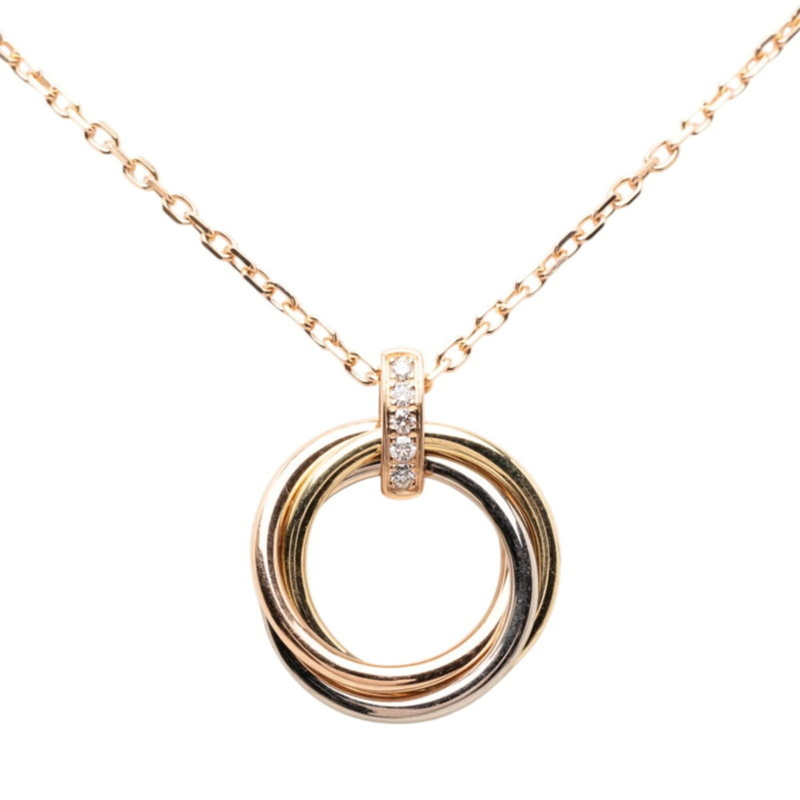 Cartier Trinity 5-Diamond Pendant Necklace in Gold, Silver, 18K Pink Yellow and White Gold. Women's: Cartier Trinity 5-Diamond Pendant Necklace in Gold, Silver, 18K Pink Yellow and White Gold. Women's A stunning Cartier Trinity 5-Diamond Pendant Necklace in gold, silver, and 18K pink yellow and