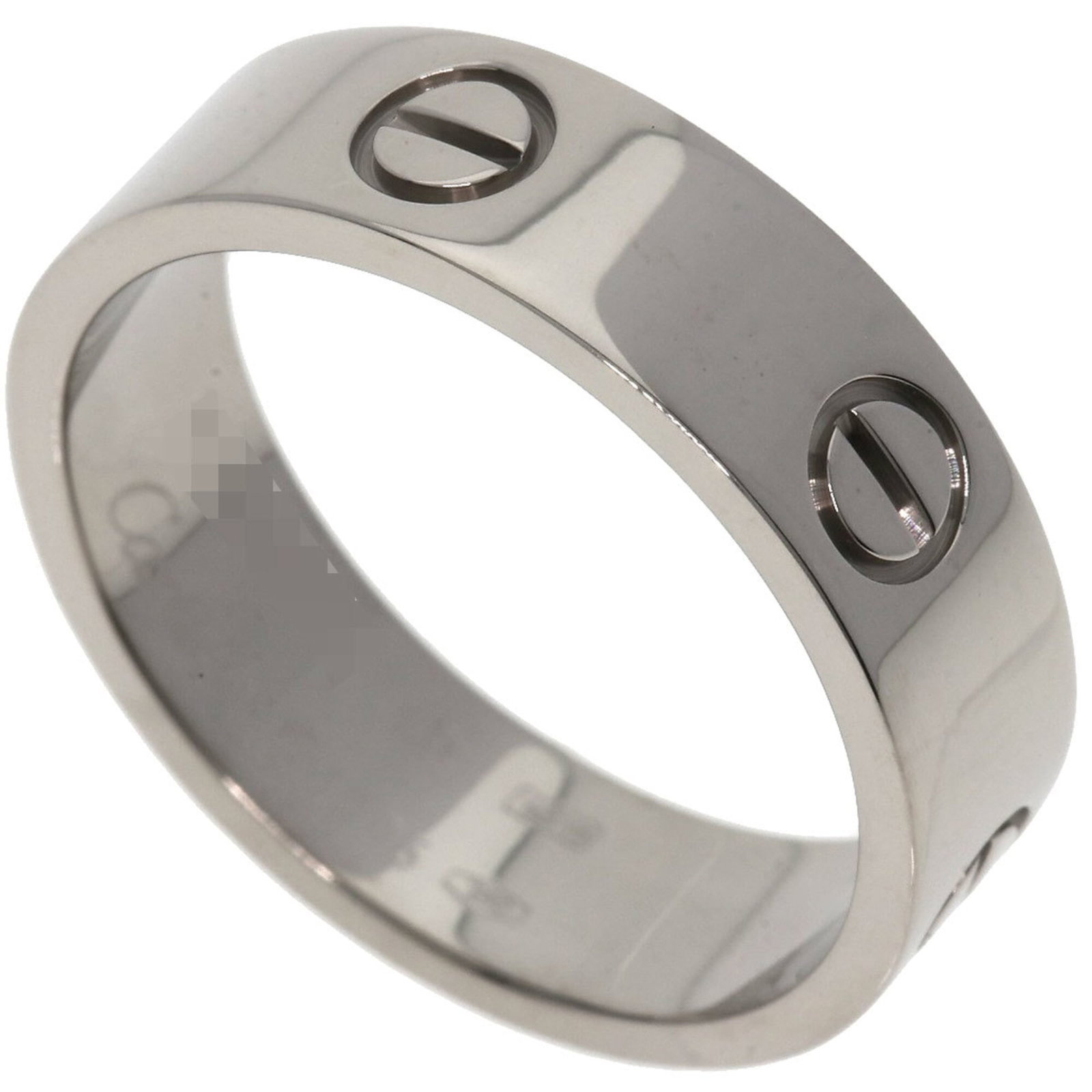 Cartier white gold ring band: Cartier white gold ring band A Cartier white gold ring band with 18K material, available in US size 10 and a sleek 60mm length, offering a touch of luxury to any outfit. This pre-owned item is in