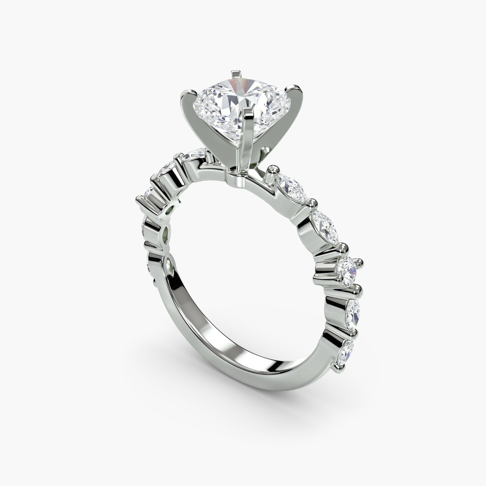 Pave Cushion 18Kt White Gold Ring Setting - 5