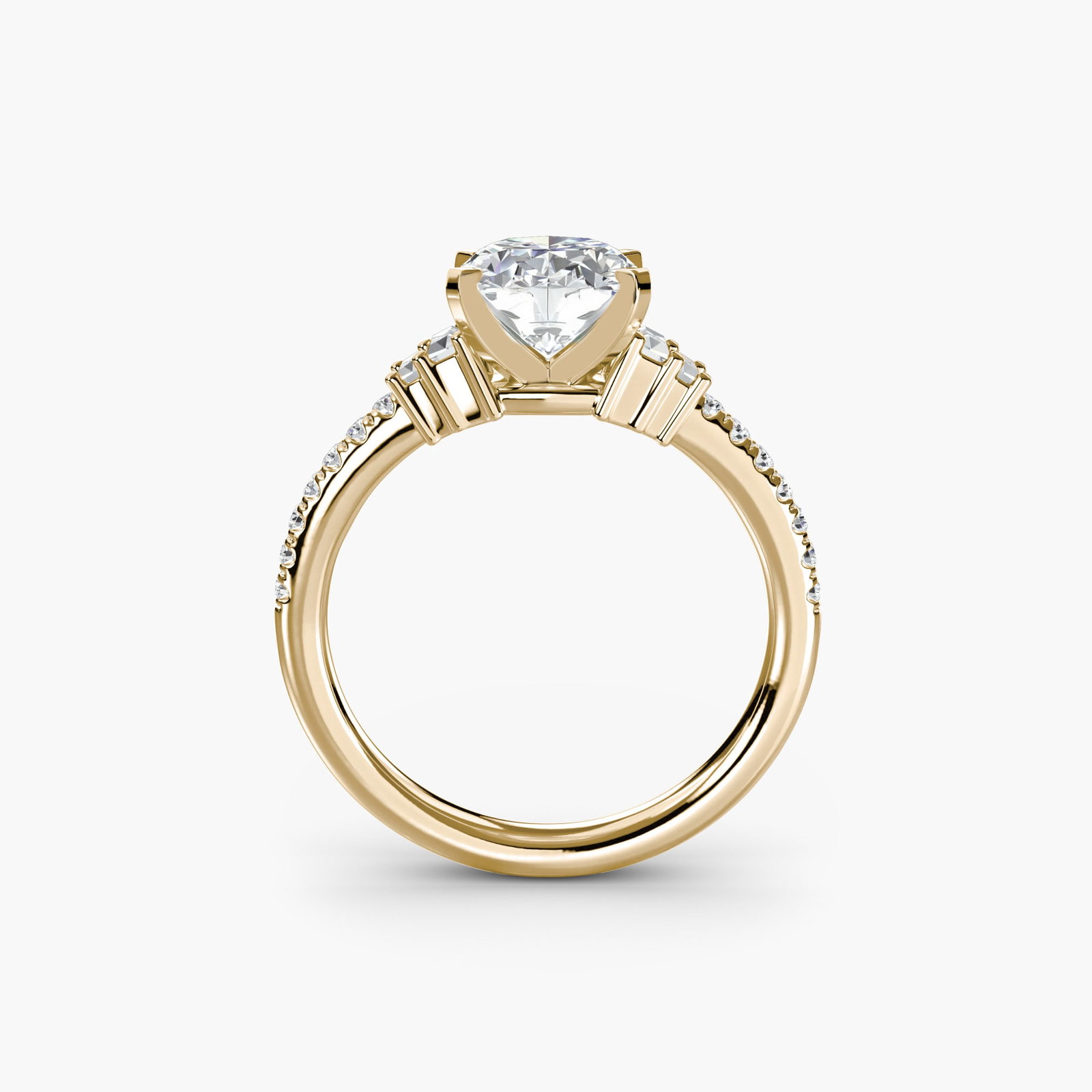Pave Oval 18Kt Yellow Gold Ring Setting: Pave Oval 18Kt Yellow Gold Ring Setting Elevate your style with this stunning 18Kt yellow gold pave oval ring setting, featuring 18 side stones totaling 0.26 carats of lab-grown EF/VS color and
