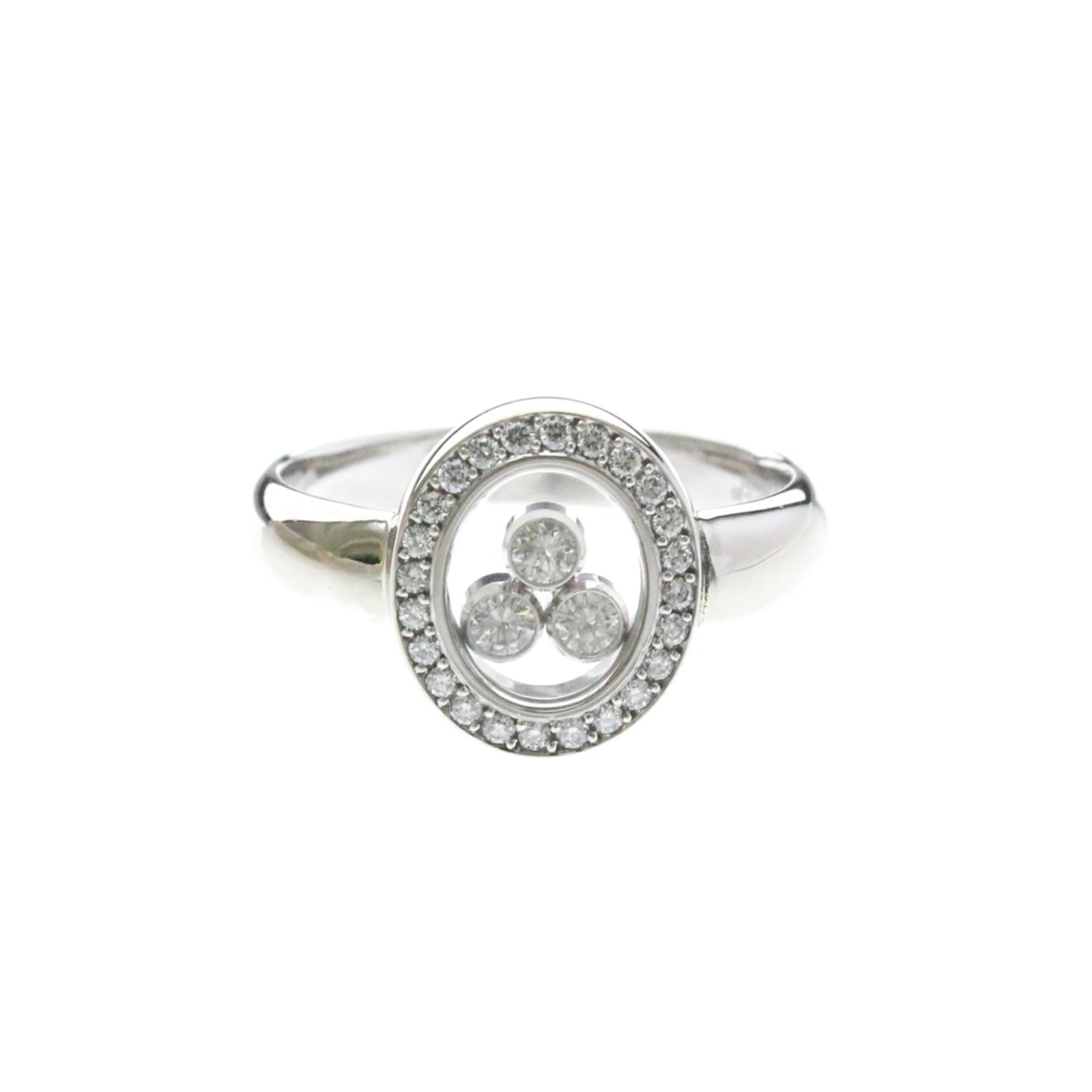 Chopard Band Ring White Gold (18K): Chopard Band Ring White Gold (18K) A sleek and sophisticated 18K white gold band ring from renowned luxury brand Chopard, featuring a diamond stone set in a stylish fashion design. With its slender