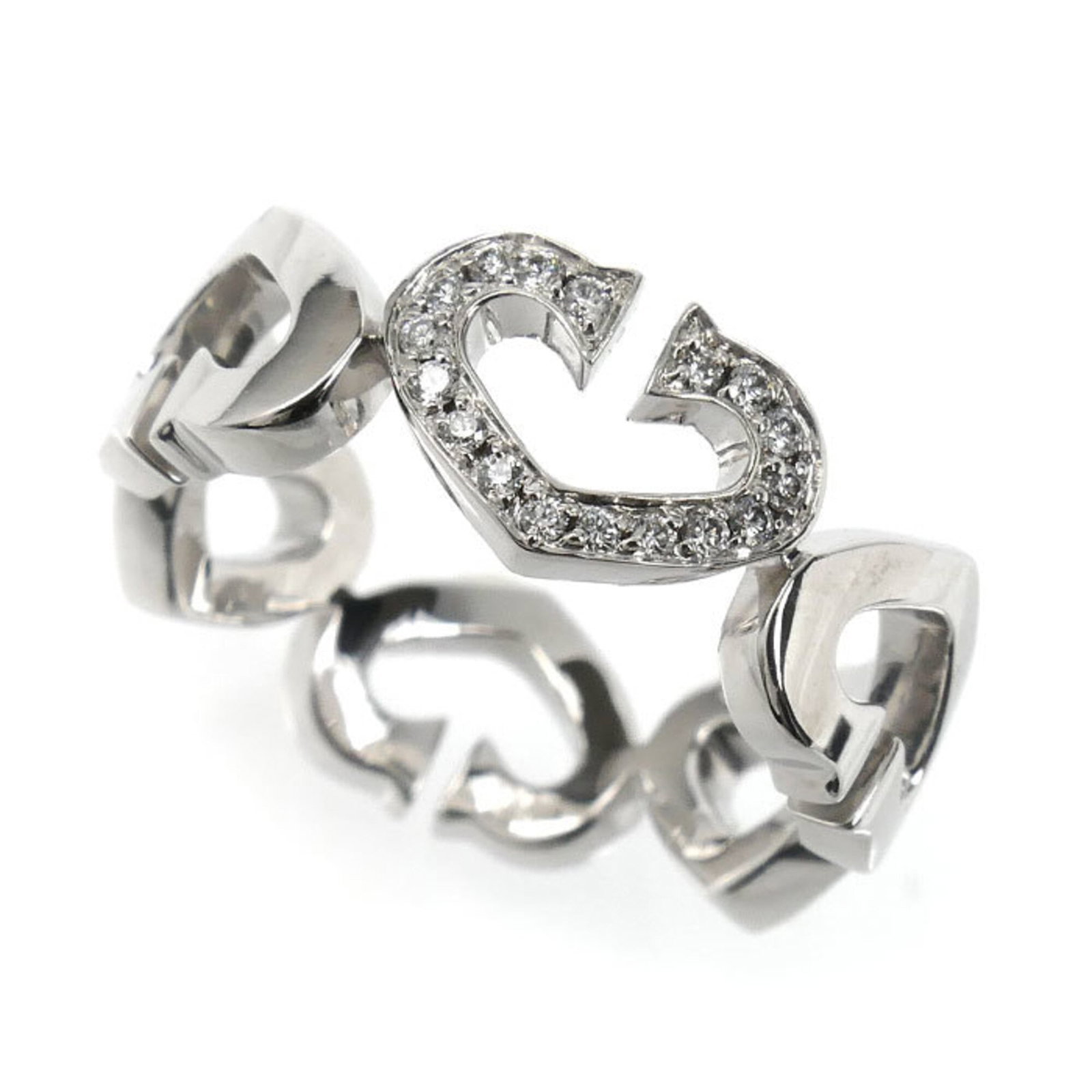 Cartier white gold ring band: Cartier white gold ring band A sleek and sophisticated 18K white gold ring band from Cartier, this used band boasts a classic design with subtle signs of wear, adding to its understated elegance.