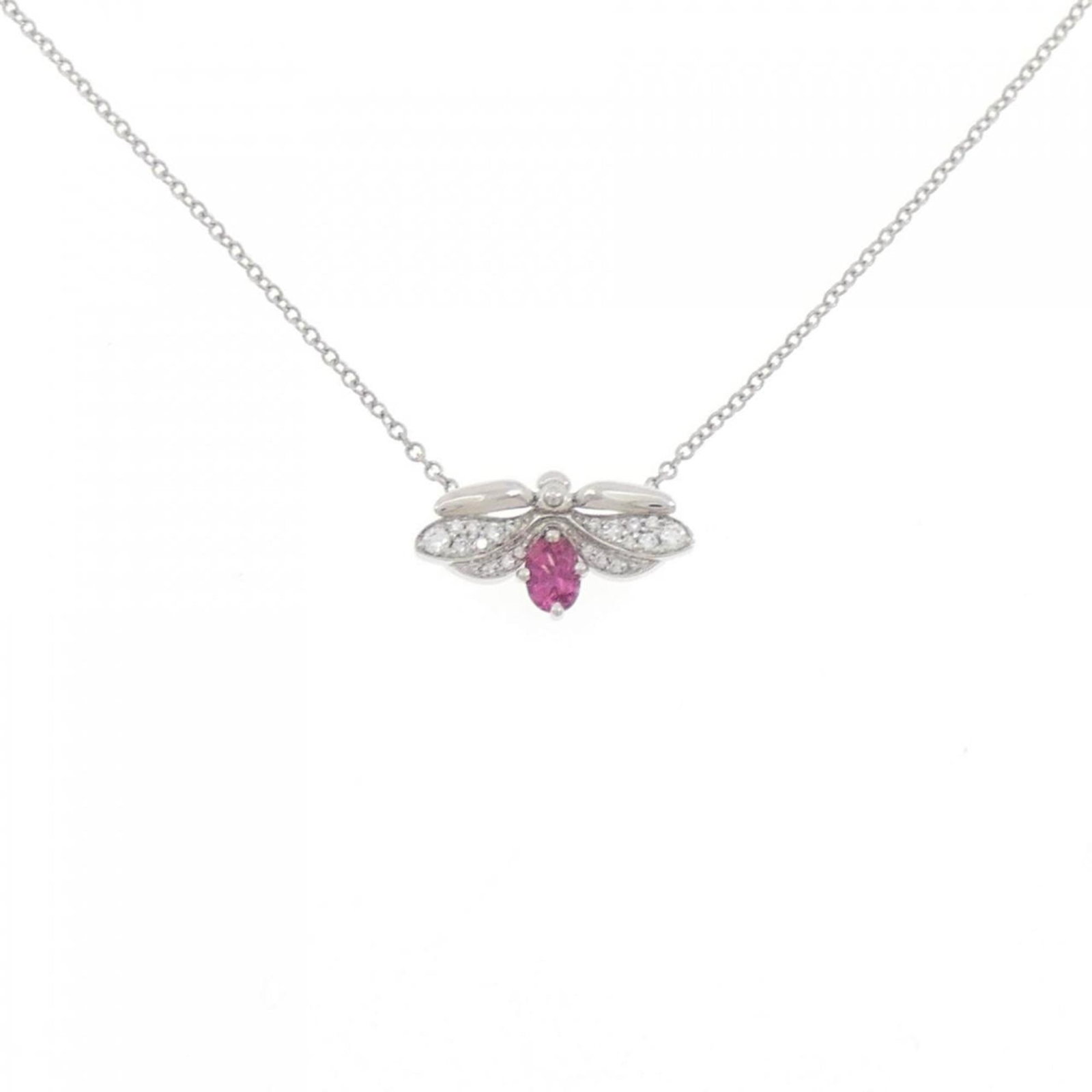 Mini necklace by Tiffany Firefly.: Mini necklace by Tiffany Firefly. A delicate Tiffany Firefly mini necklace adorns your neck with its 8.2mm x 14.7mm platinum pendant, featuring a diamond and tourmaline stone combination. The 41 cm /