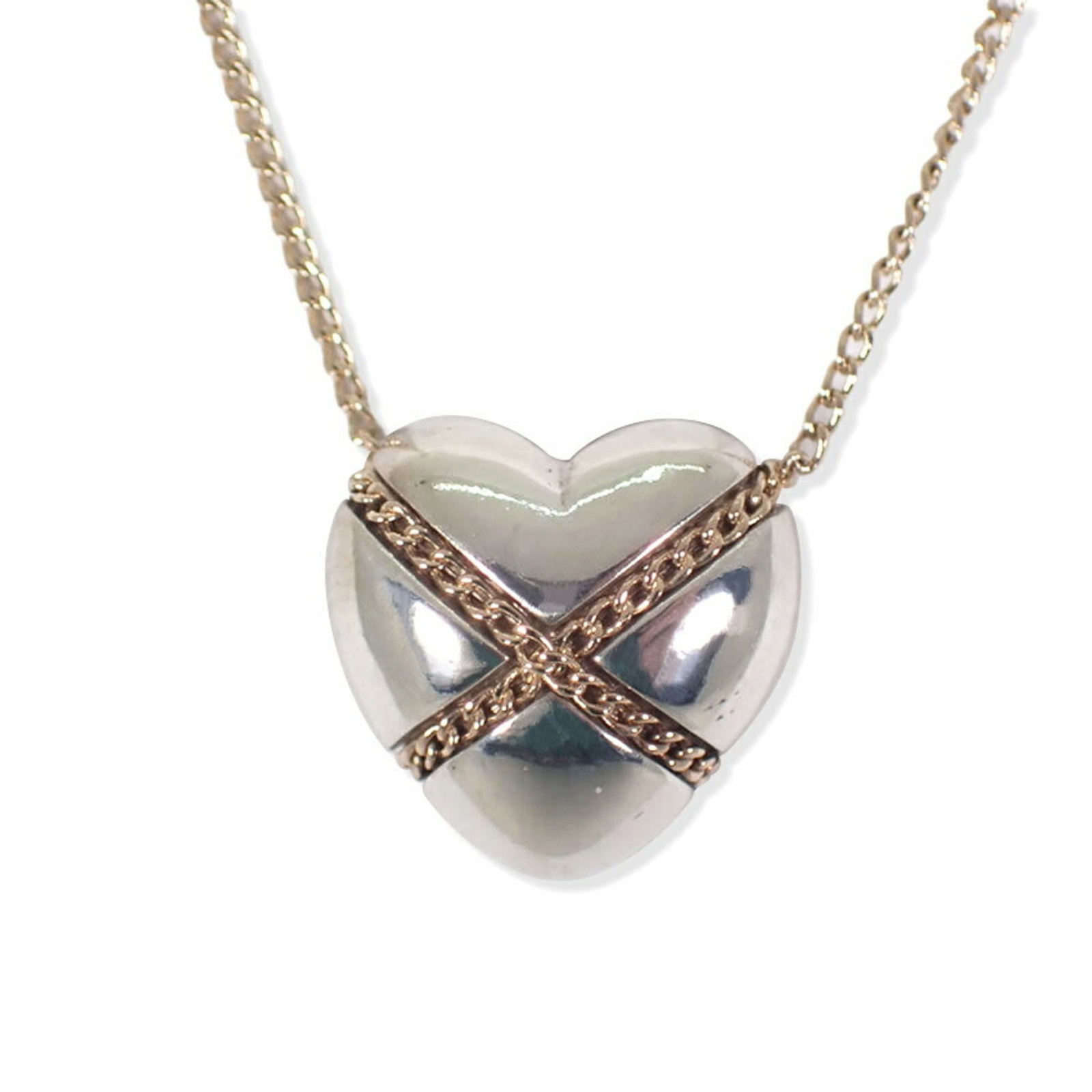 Tiffany 925 14k Heart Pendant Necklace: Tiffany 925 14k Heart Pendant Necklace A beautiful Tiffany 925 14k Heart Pendant Necklace in excellent condition, featuring sterling silver and yellow gold accents. The necklace boasts a classic
