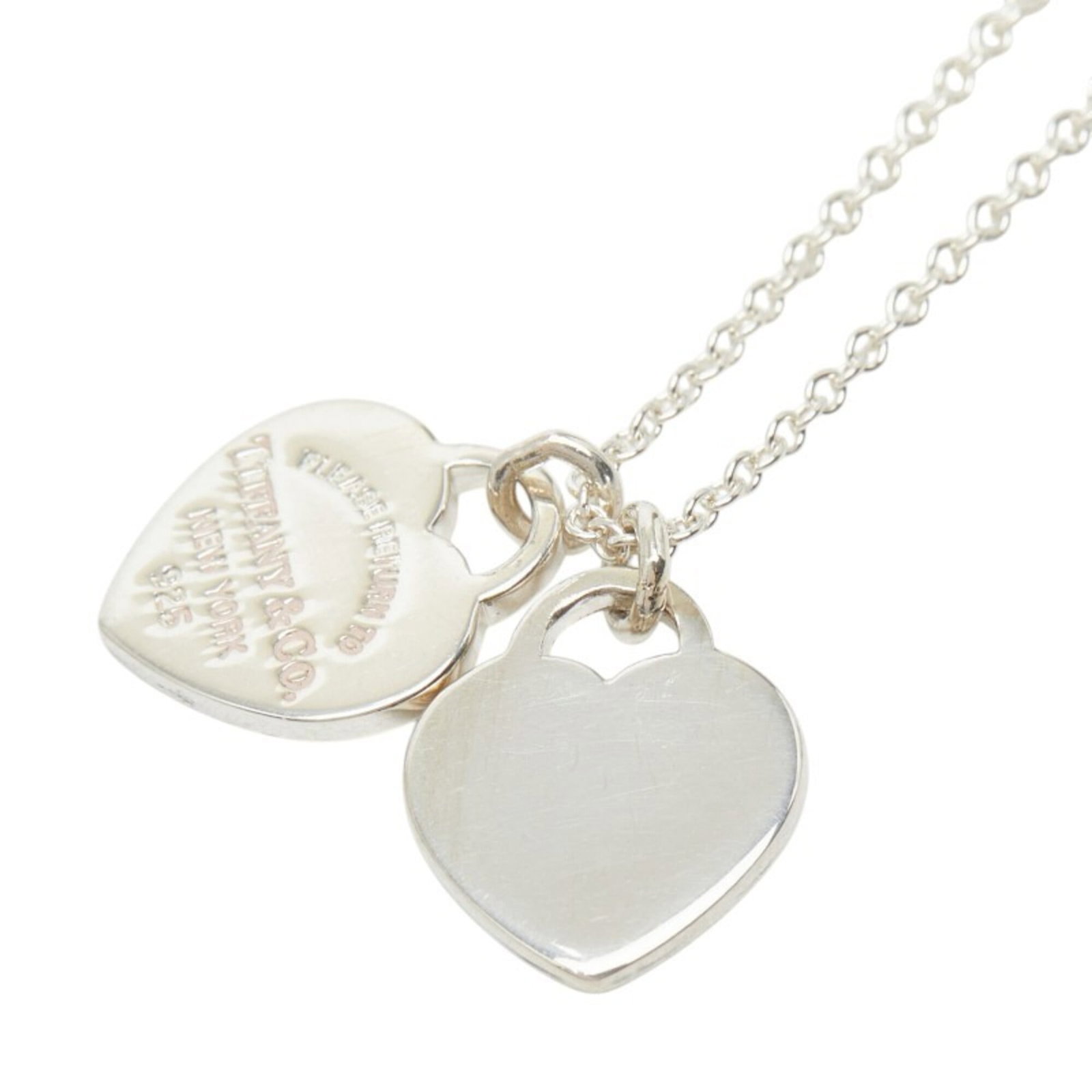 Tiffany & Co. Return to Double Heart Tag Necklace, SV925 Silver, Women's.: Tiffany & Co. Return to Double Heart Tag Necklace, SV925 Silver, Women's. A stunning Tiffany & Co. Return to Double Heart Tag Necklace in sterling silver (925) is up for auction. This elegant piece