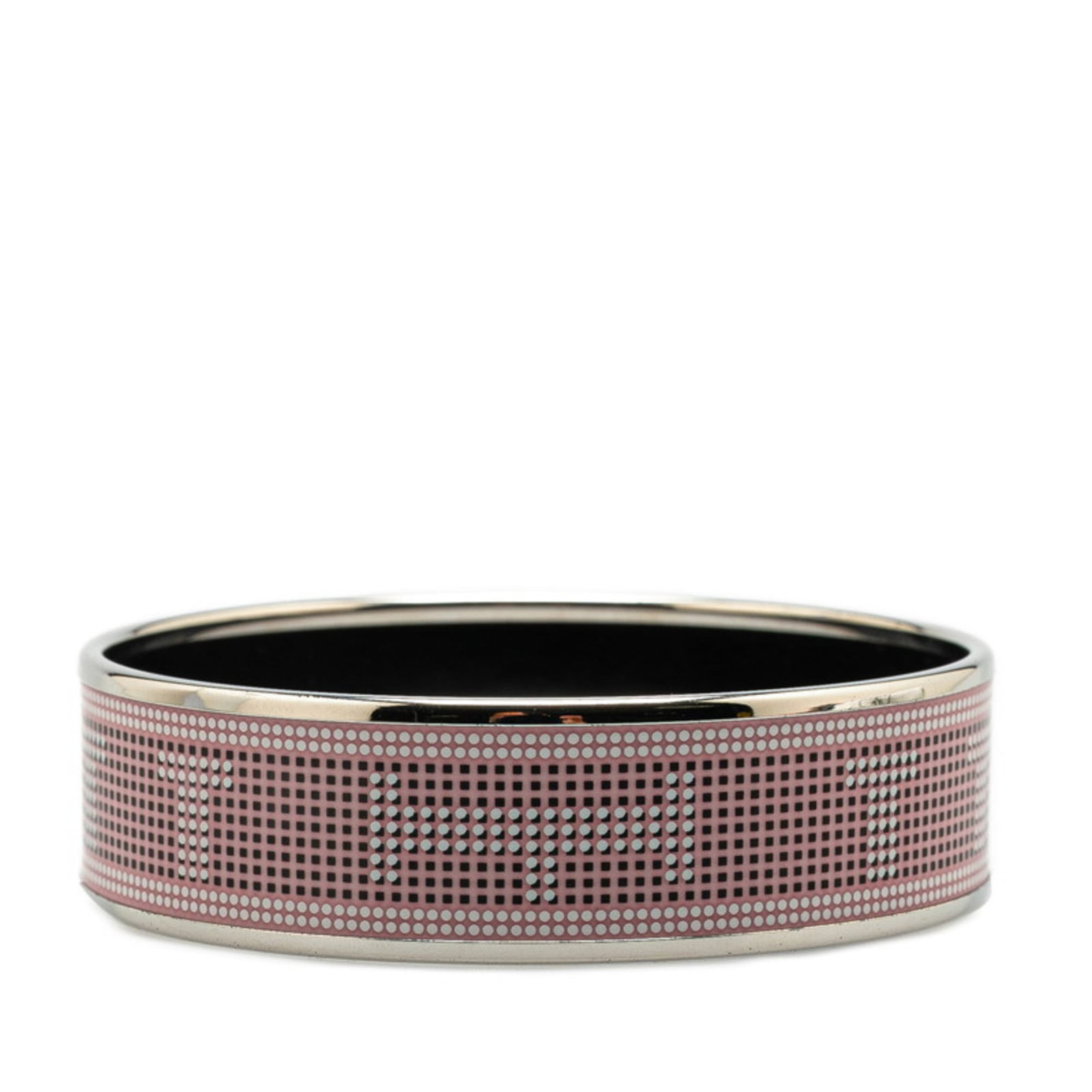Hermes Bangle Metal: Hermes Bangle Metal A delicate pink and silver Hermes bangle, featuring a slender profile with a subtle shine to the metal. Measuring 20.5cm in length, this elegant accessory adds a touch of