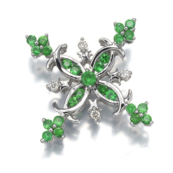 Green Garnet 0.50Ct Diamond 0.05Ct Cross Pendant 18K 750 White Gold (1 of 4)