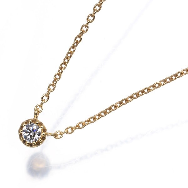 Star Jewelry Necklace Diamond 0.05Ct Solitaire Milgrain 18K Yg: Star Jewelry Necklace Diamond 0.05Ct Solitaire Milgrain 18K Yg A delicate 18k yellow gold necklace showcases a single natural diamond solitaire, set in milgrain details that add an intricate touch to