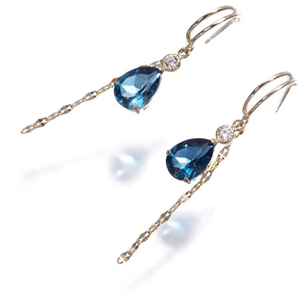 Take Up Earrings Topaz Cubic Zirconia Pear-Shaped 10K Yg/ 18K Yg (1 of 5)