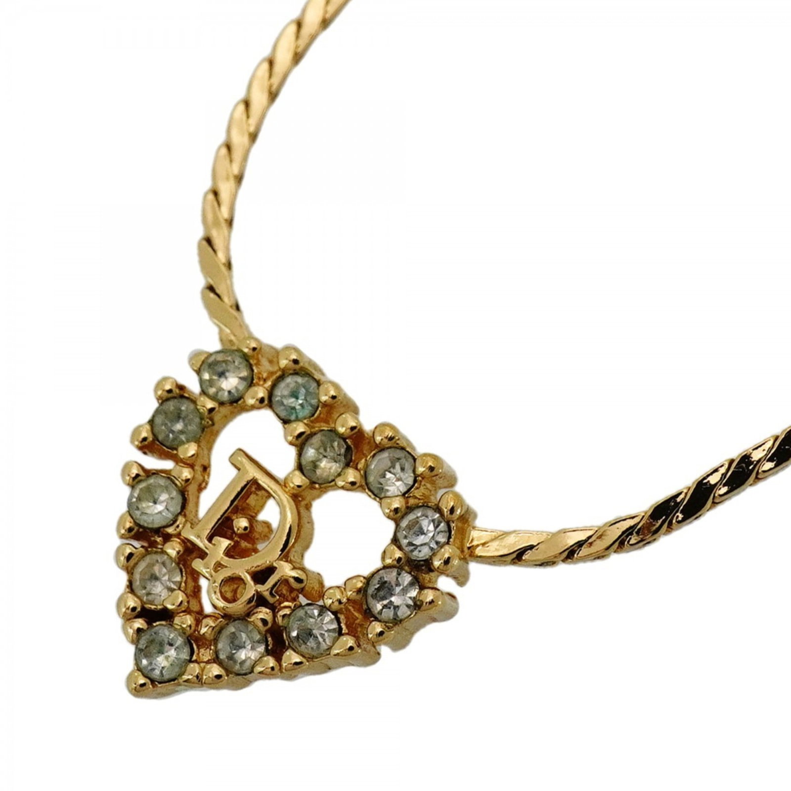 Christian Dior Gold GP Plated Rhinestone Heart Motif for Women's Necklace: Christian Dior Gold GP Plated Rhinestone Heart Motif for Women's Necklace Elevate your style with this stunning Christian Dior Gold GP Plated Rhinestone Heart Motif necklace, featuring intricate gold
