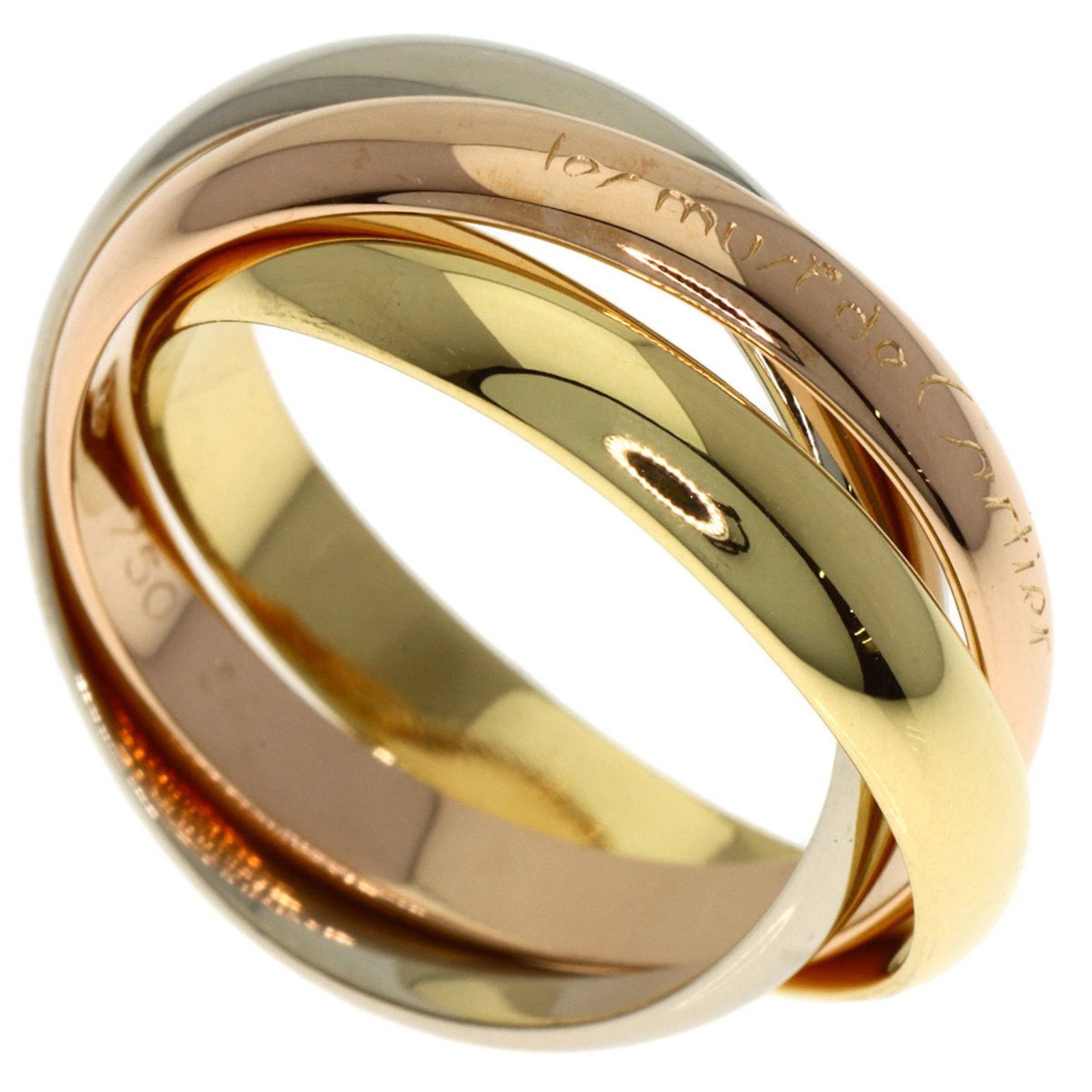 Cartier Trinity #54 Ring, 18K Yellow Gold/ 18KPG/ 18KWG, Women's: Cartier Trinity #54 Ring, 18K Yellow Gold/ 18KPG/ 18KWG, Women's For sale is a pre-owned Cartier Trinity #54 Ring in 18K yellow gold, featuring the iconic design of three intertwined rings. The ring h