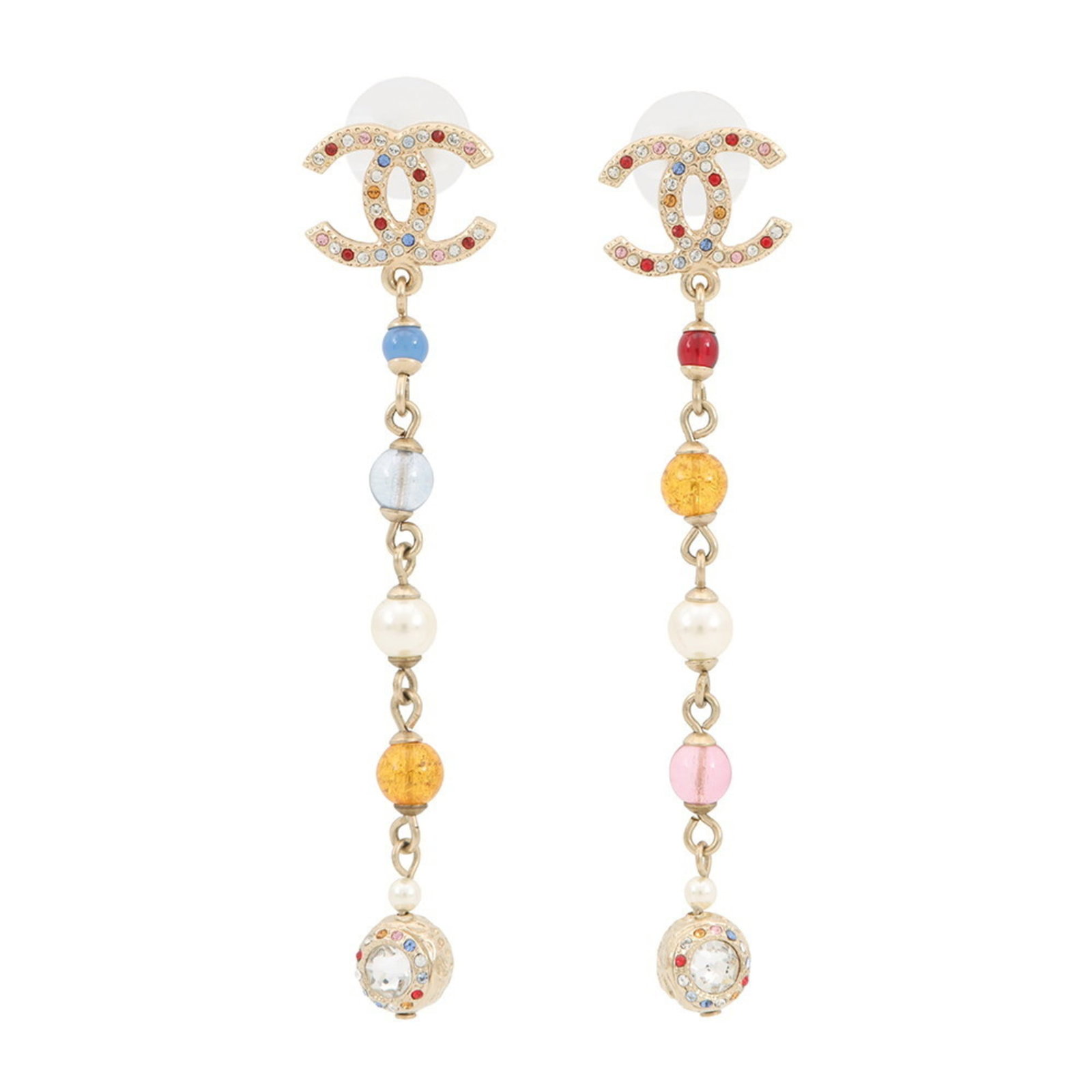 Chanel earrings, Coco Mark, swing rhinestone, faux pearl, colored stone, A20C AB3108, CHANEL (1 of 8)