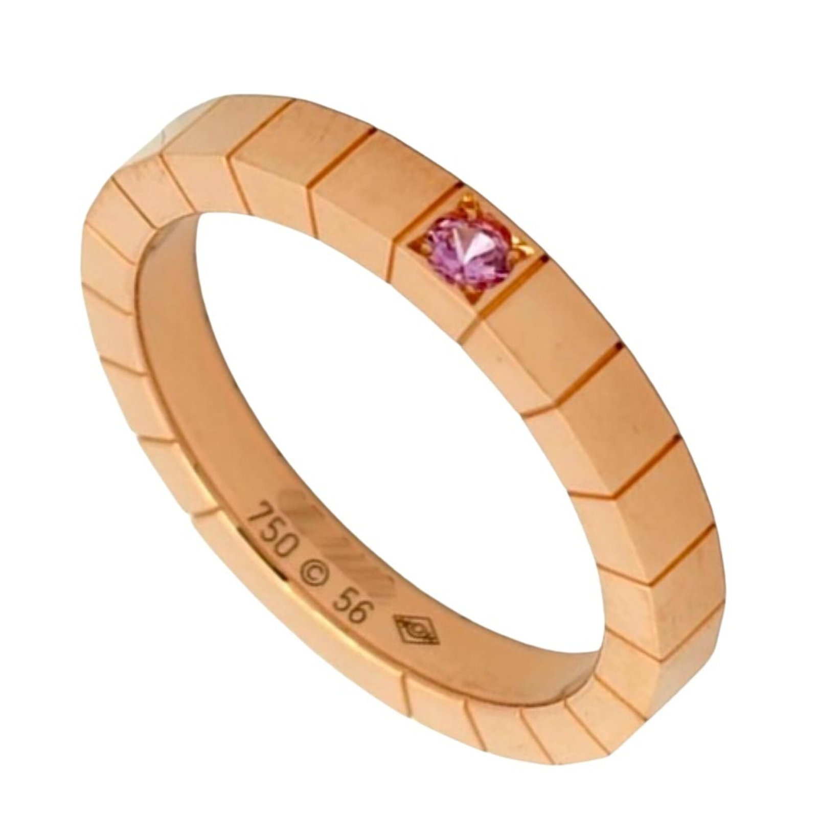 Cartier Band Ring Pink Gold (18K): Cartier Band Ring Pink Gold (18K) A stunning Cartier band ring in pink gold (18K) boasts a beautiful sapphire stone, adding a touch of elegance to any outfit. This 7.5 US size ring is made from