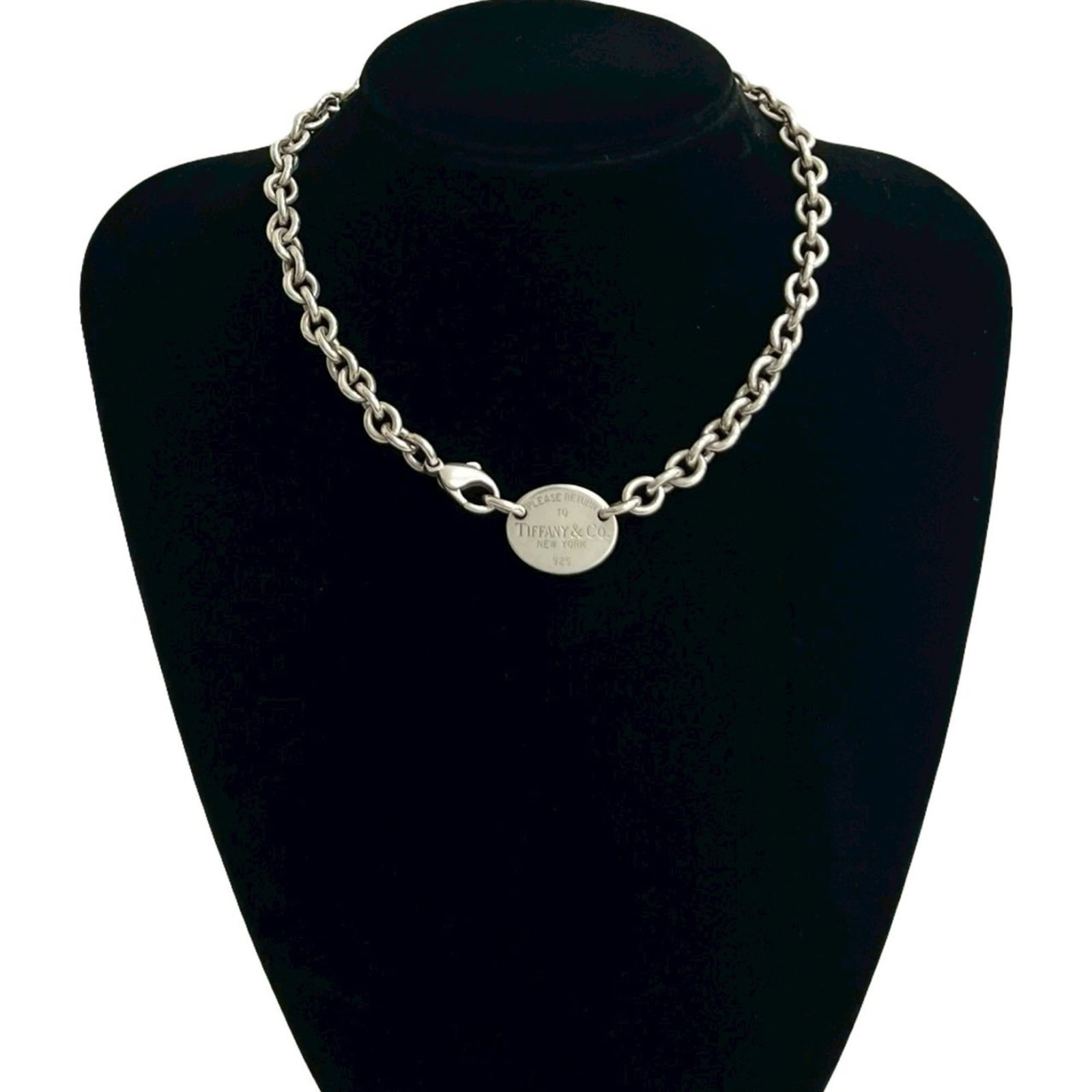 TIFFANY & Co. Tiffany Return to Oval Logo Plate Tag Sterling Silver Necklace Choker Pendant 46871 (1 of 5)