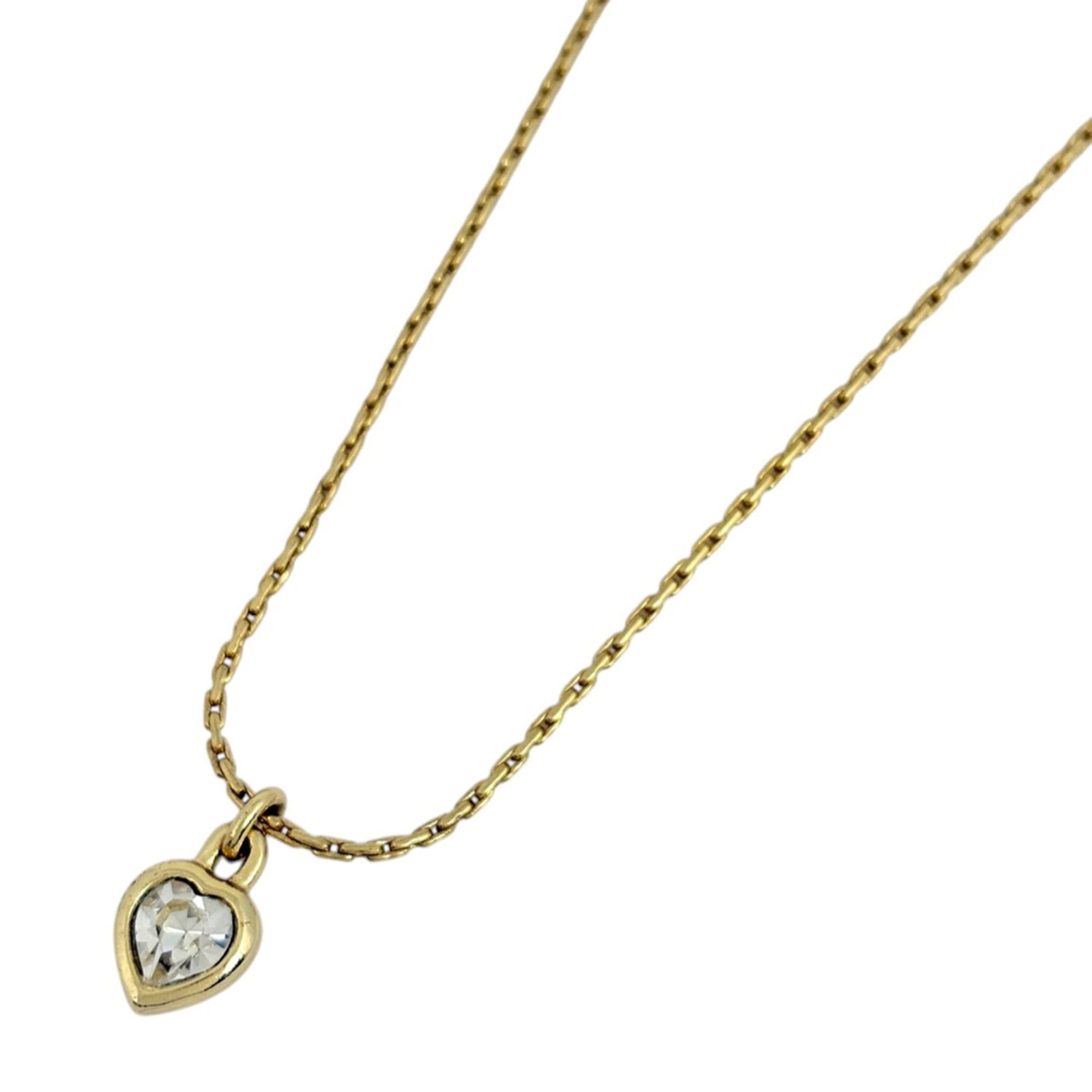Christian Dior Logo Rhinestone Necklace, Heart Motif GP Gold, Women's: Christian Dior Logo Rhinestone Necklace, Heart Motif GP Gold, Women's A stunning gold-plated Christian Dior logo rhinestone necklace adorns the neck with its elegant heart motif design, adding a