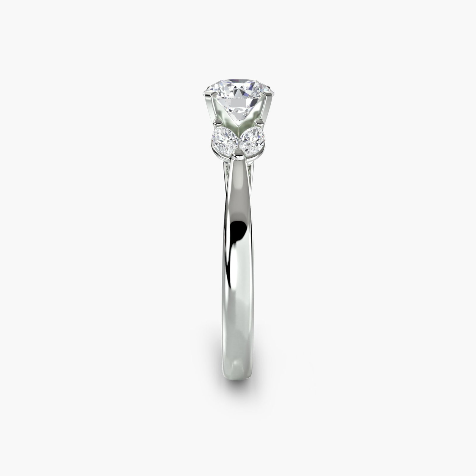 Side Stone Round 950 Platinum Ring Setting - 3